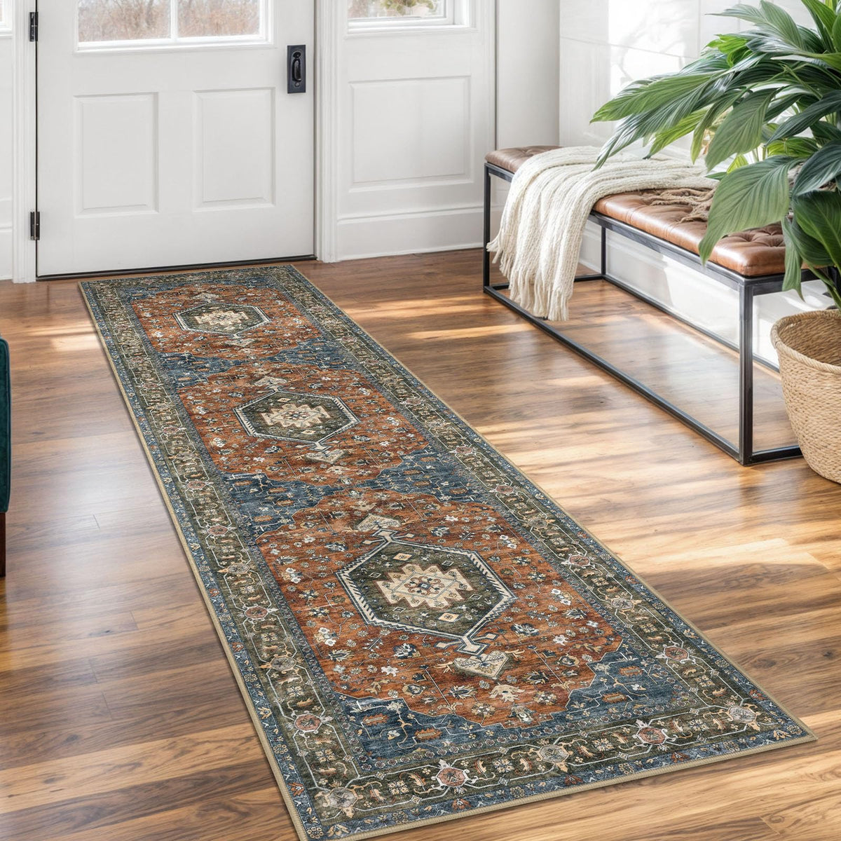 KUTA Entryway Rugs Indoor Washable Small Area Rug 2x3 Blue Entrance Carpet
