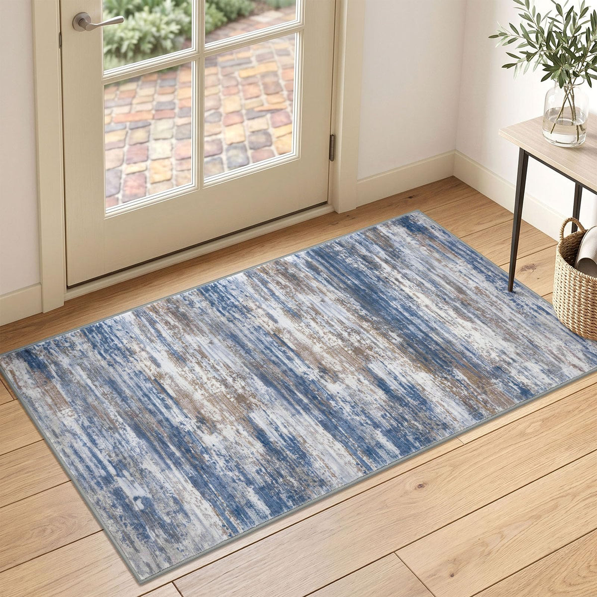 KOZYFLY Abstract Entryway Rug 2x3 Washable Door Mat Indoor Blue Beige