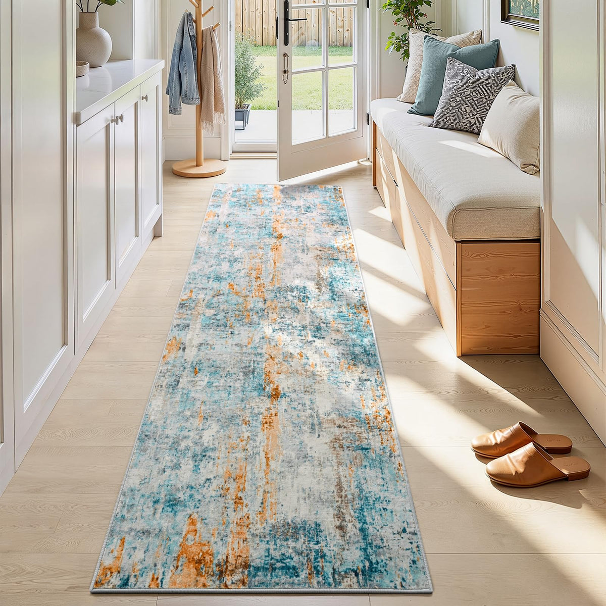 Ompaa 2x6 Rug Runners for Hallways Kitchen Runner Rug Non Slip Washable Grey Long Runner Rugs with Rubber Backing Soft Abstract Carpet Runner for Hallways, Kitchen, Bedroom, Bathroom, Entryway