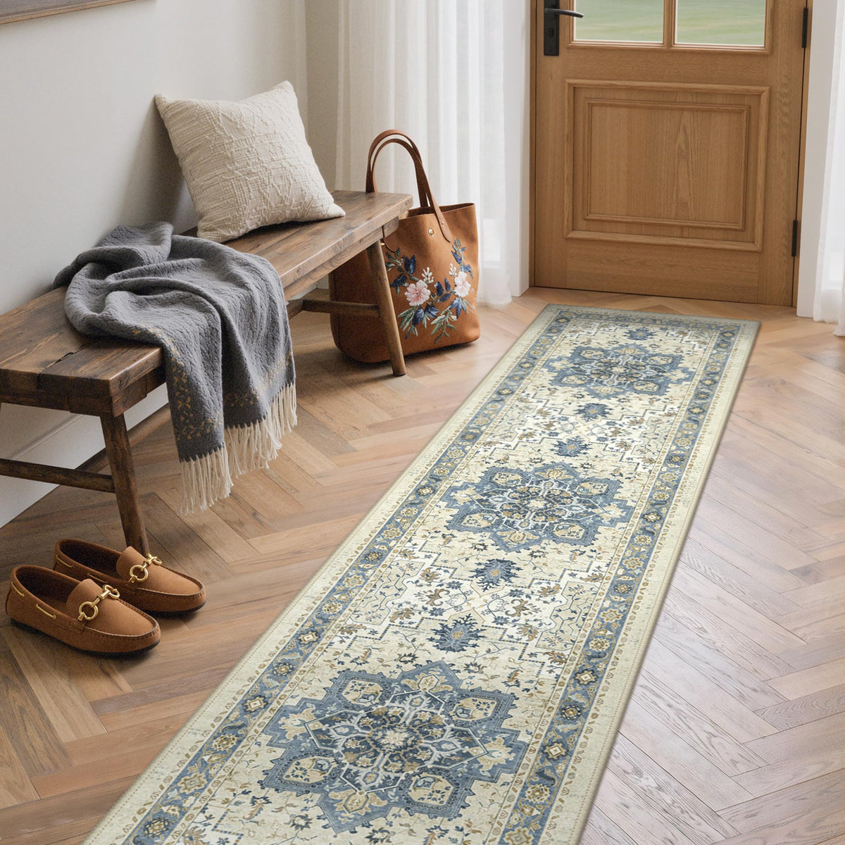 GENIMO 2x5 Washable Runner Rug Non Slip for Hallway, Light Taupe Brown
