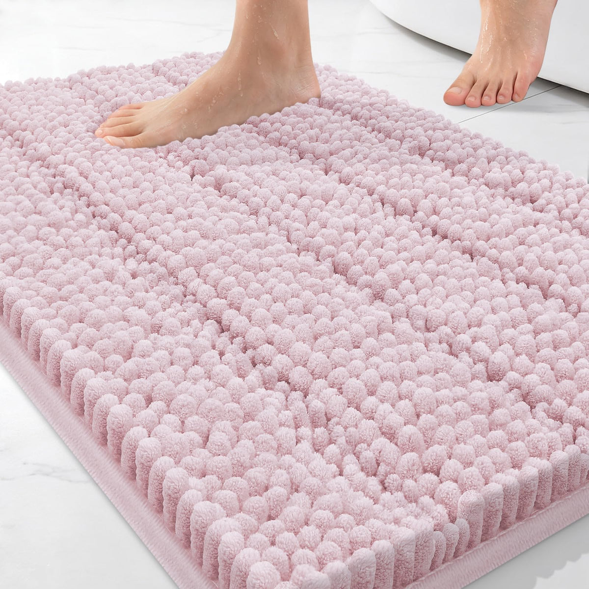 Bcoimo Small Bath Rug Mat,24x17 Chenille Non Slip Gray Bathroom Shower Mat