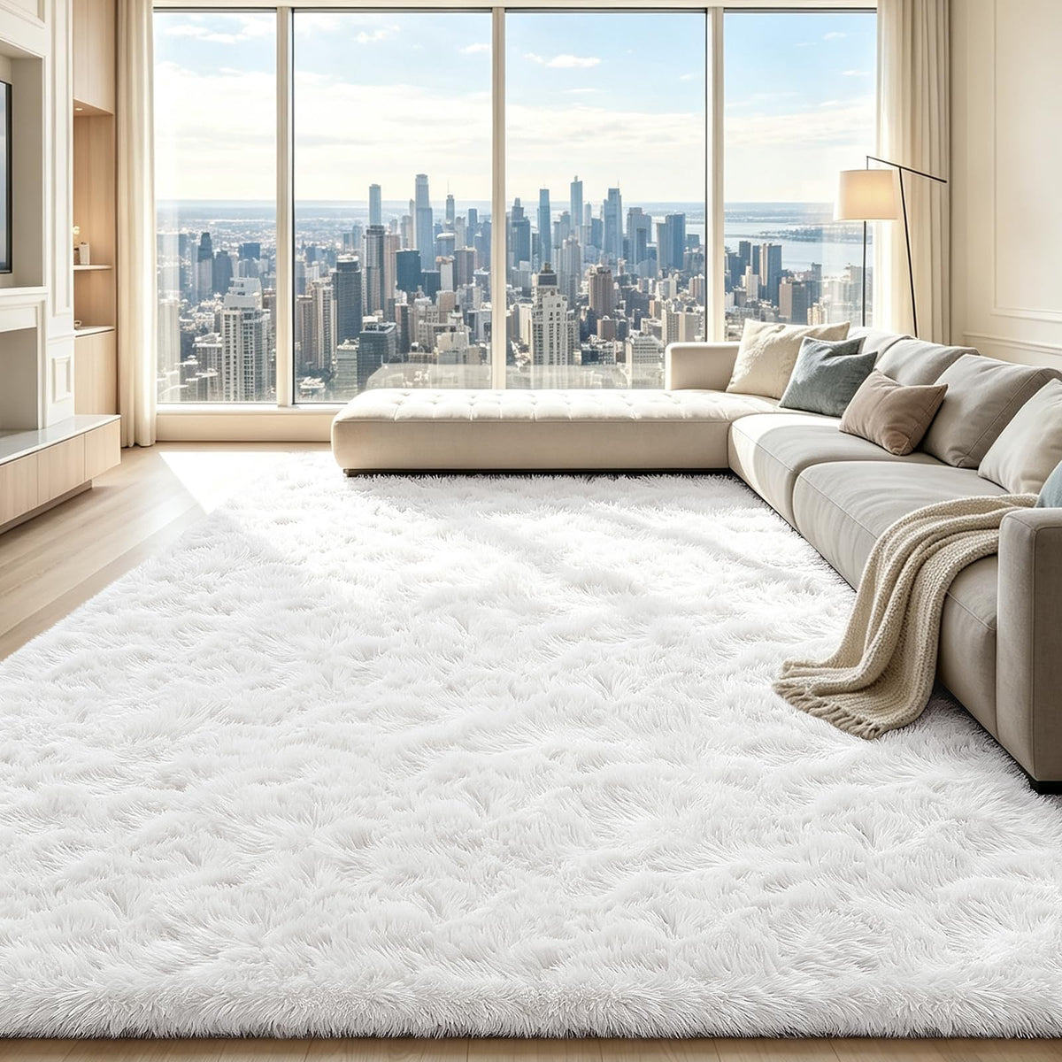 Beige 2x4 Area Rugs for Bedroom, Fluffy Shag Rug Small Rug Bedside Carpet