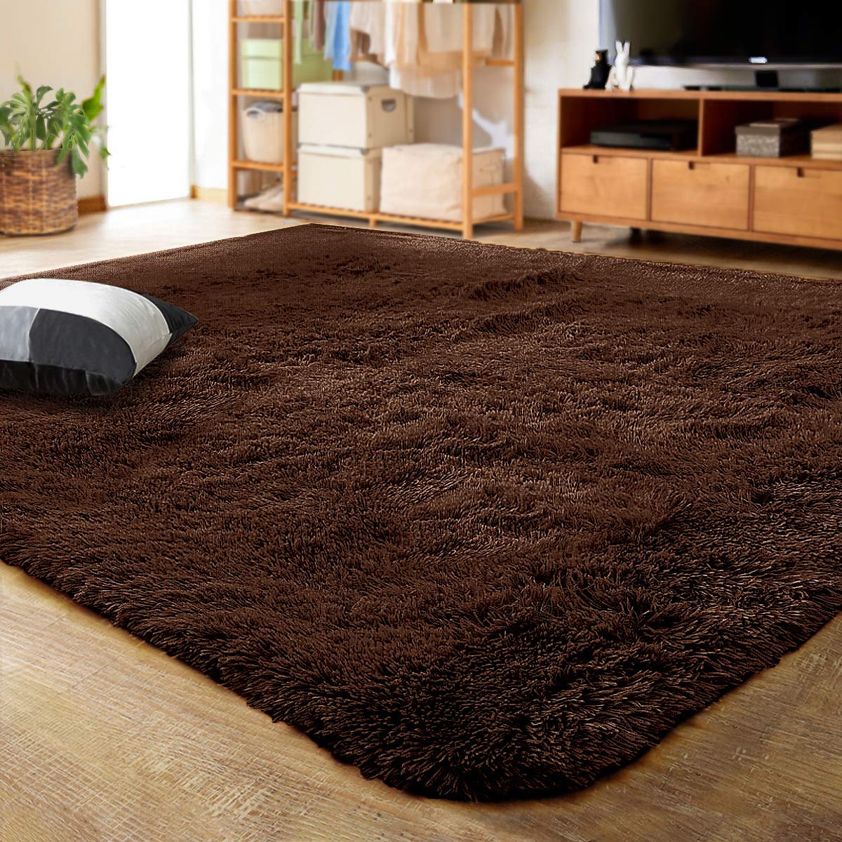 LOCHAS 2x3 Area Rugs Fluffy Living Room Carpets for Kids Bedroom, Brown