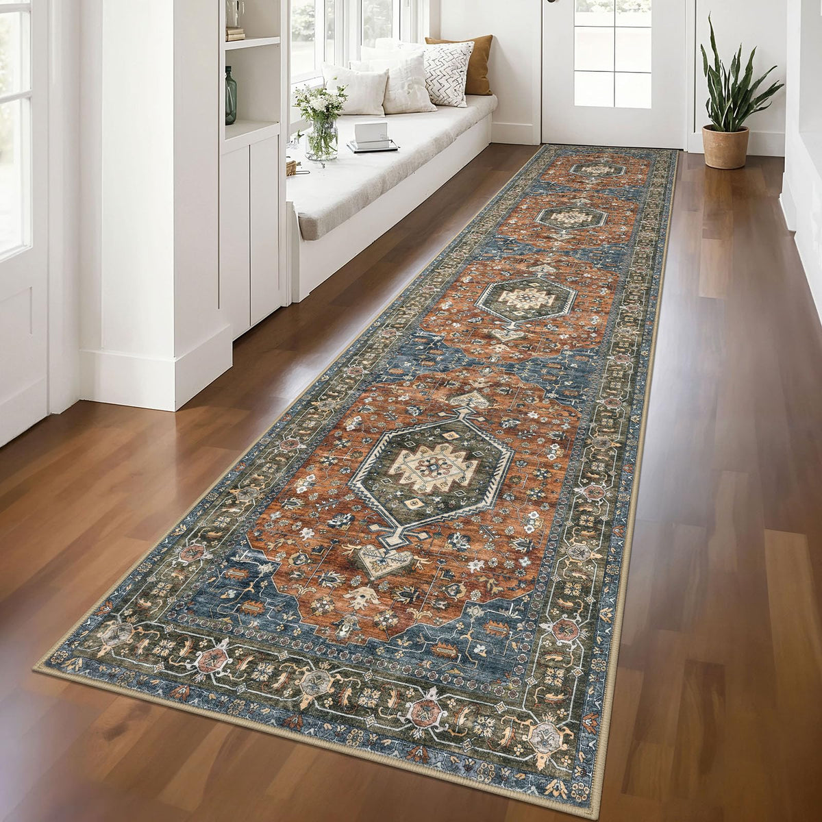 KUTA Entryway Rugs Indoor Washable Small Area Rug 2x3 Blue Entrance Carpet