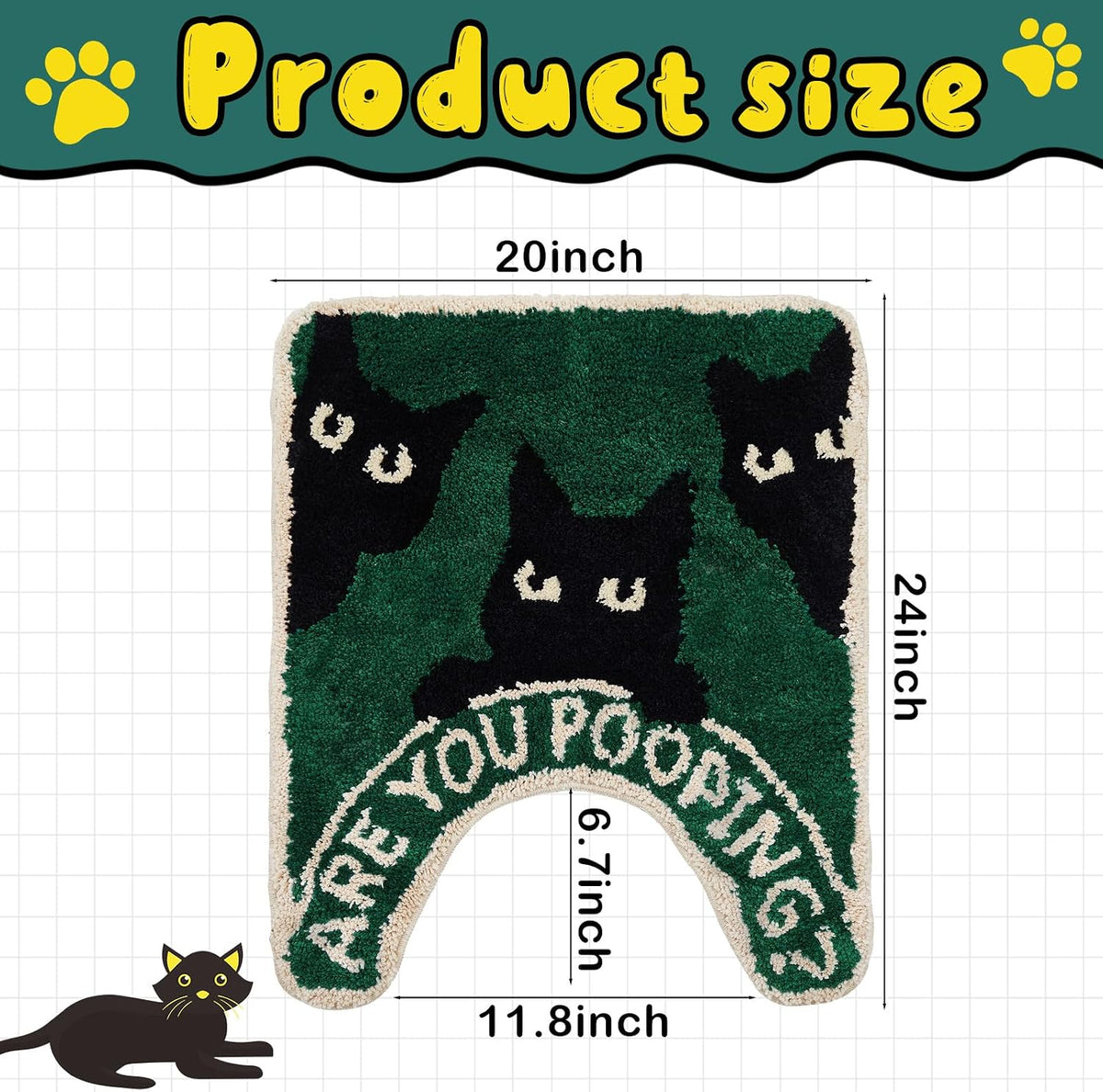 Drydiet U Shaped Toilet Rug Washable Cute Bath Mat 24x20,Black Cat