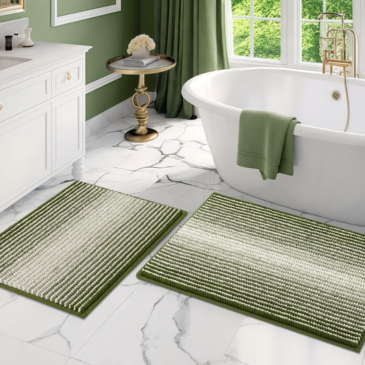 BSICPRO Bathroom Rugs Sets 2 Piece, Non Slip Striped Bath Mats, Sage