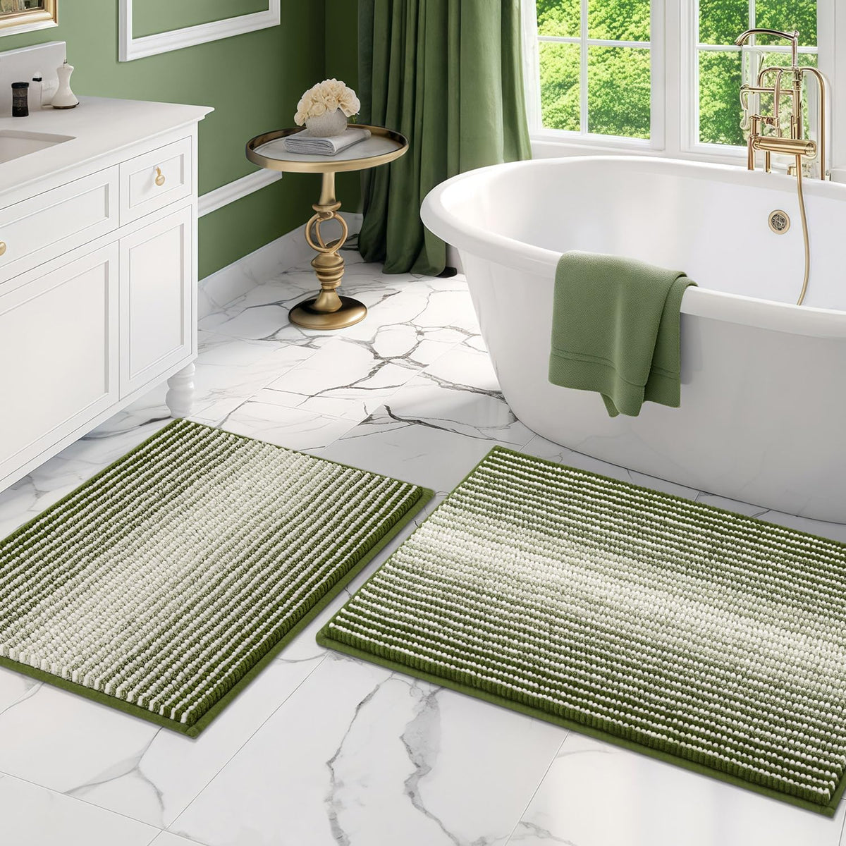 BSICPRO Bathroom Rugs Sets 2 Piece, Non Slip Boho Bath Mats, Beige