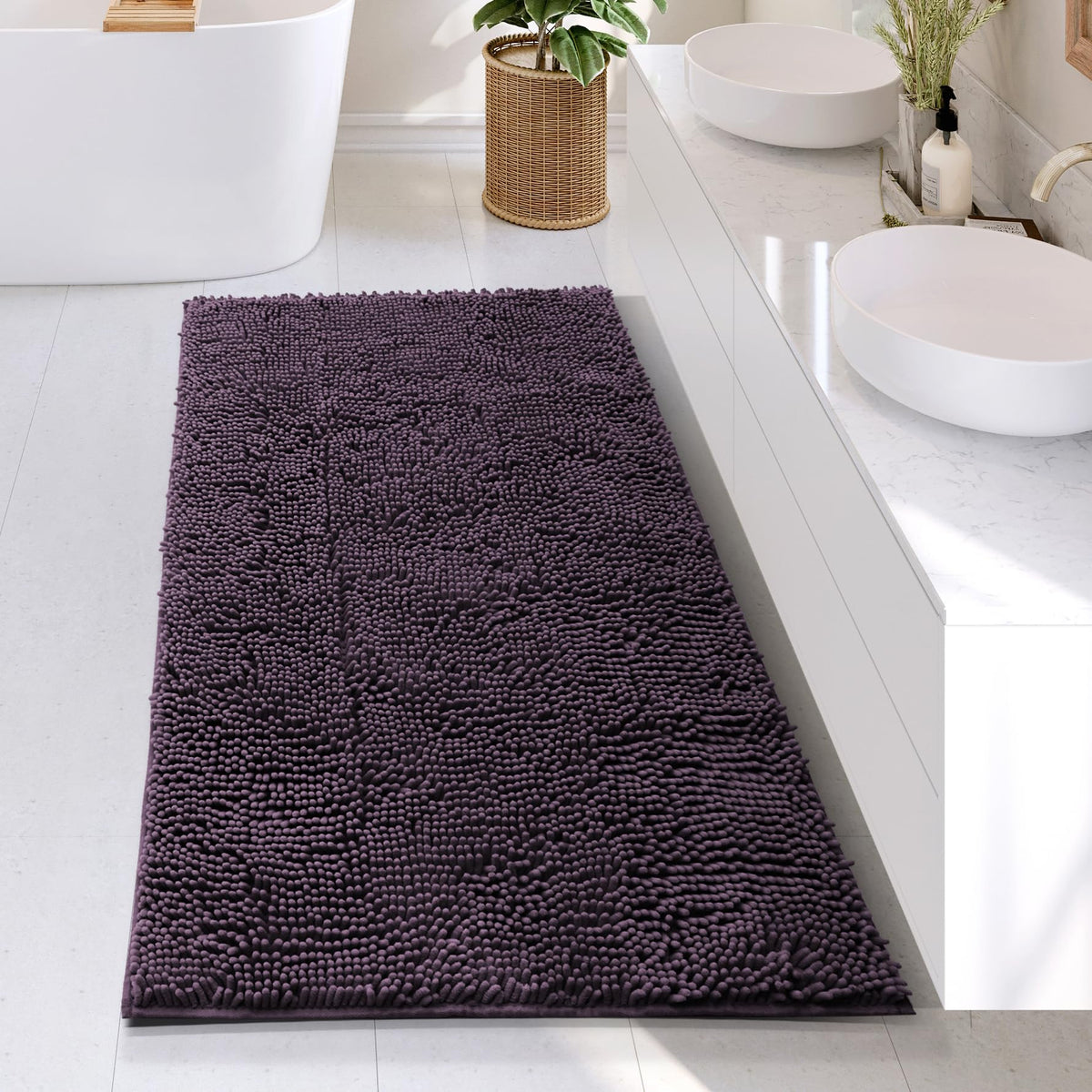 Hearth & Harbor Bathroom Rugs, Chenille Bath Mat - Machine Washable Bath Mats for Bathroom Non-Slip Backing Rubber, Quick Dry Bathroom Mat, 17 x 24 + 20 x 32 - Hunter Green
