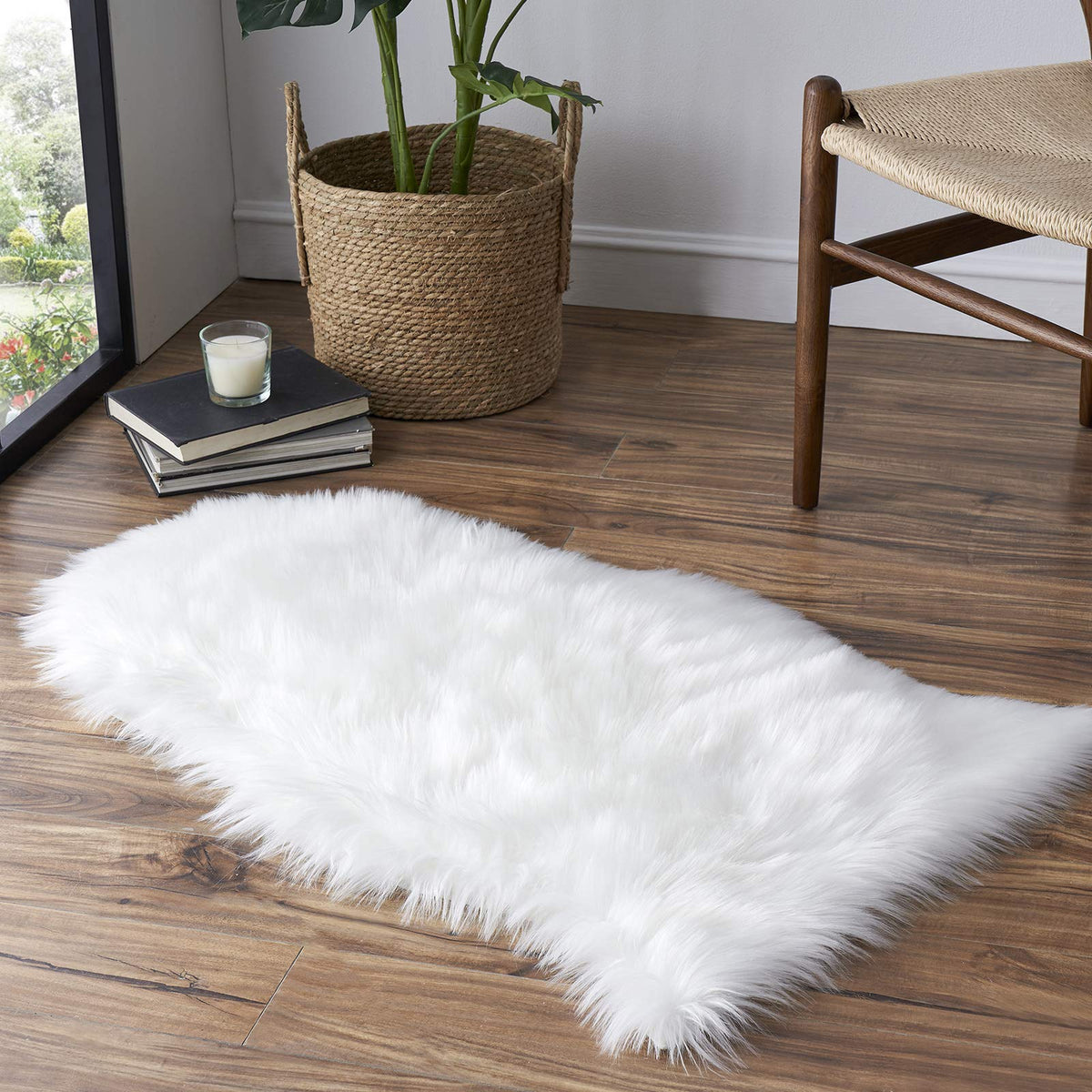 Tangsoo 2x6 Beige Faux Fur Rug,Soft Sheepskin Fluffy Runner Rug for Bedroom
