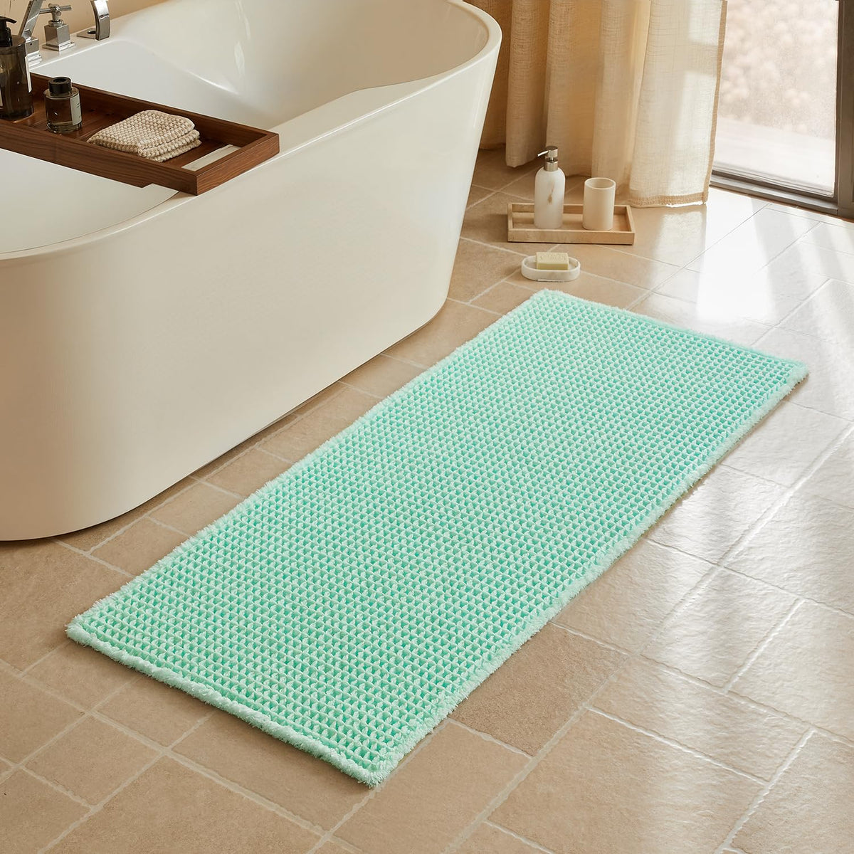 Triohero Waffle Bath Mat, Small Boho Bathroom Rugs Non Slip, 16x24 Khaki