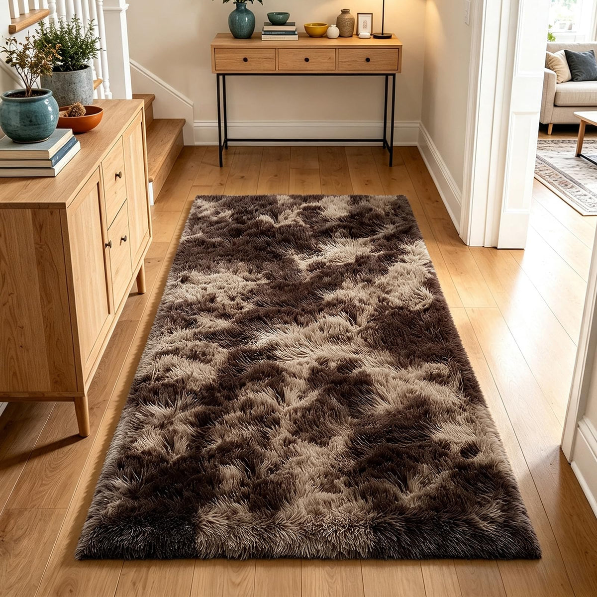 Beige 2x4 Area Rugs for Bedroom, Fluffy Shag Rug Small Rug Bedside Carpet