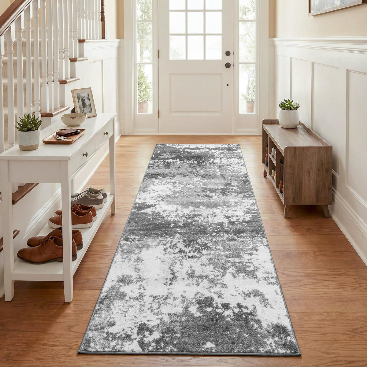 Entryway Rug 2x3 Grey Door Mat Indoor Entrance 24x36, Washable Small Throw Rugs for Kitchen Floor, Entry, Front Door, Bedroom Bedside, Non-Slip Low Pile Stain & Fade Resistant, Abstract Gray