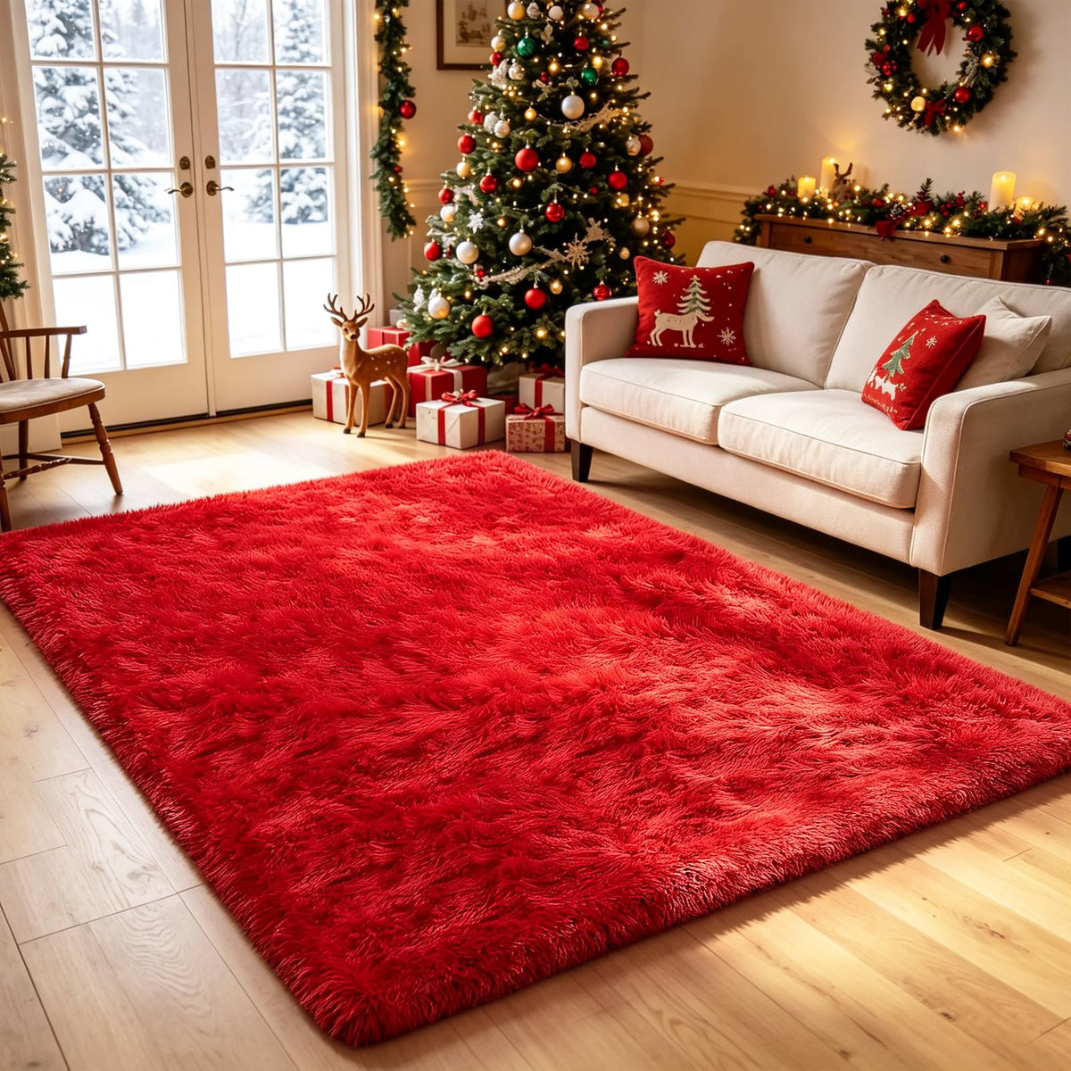 Small Shag Area Rug for Bedroom, 2x3 Cream Soft Plush Carpet