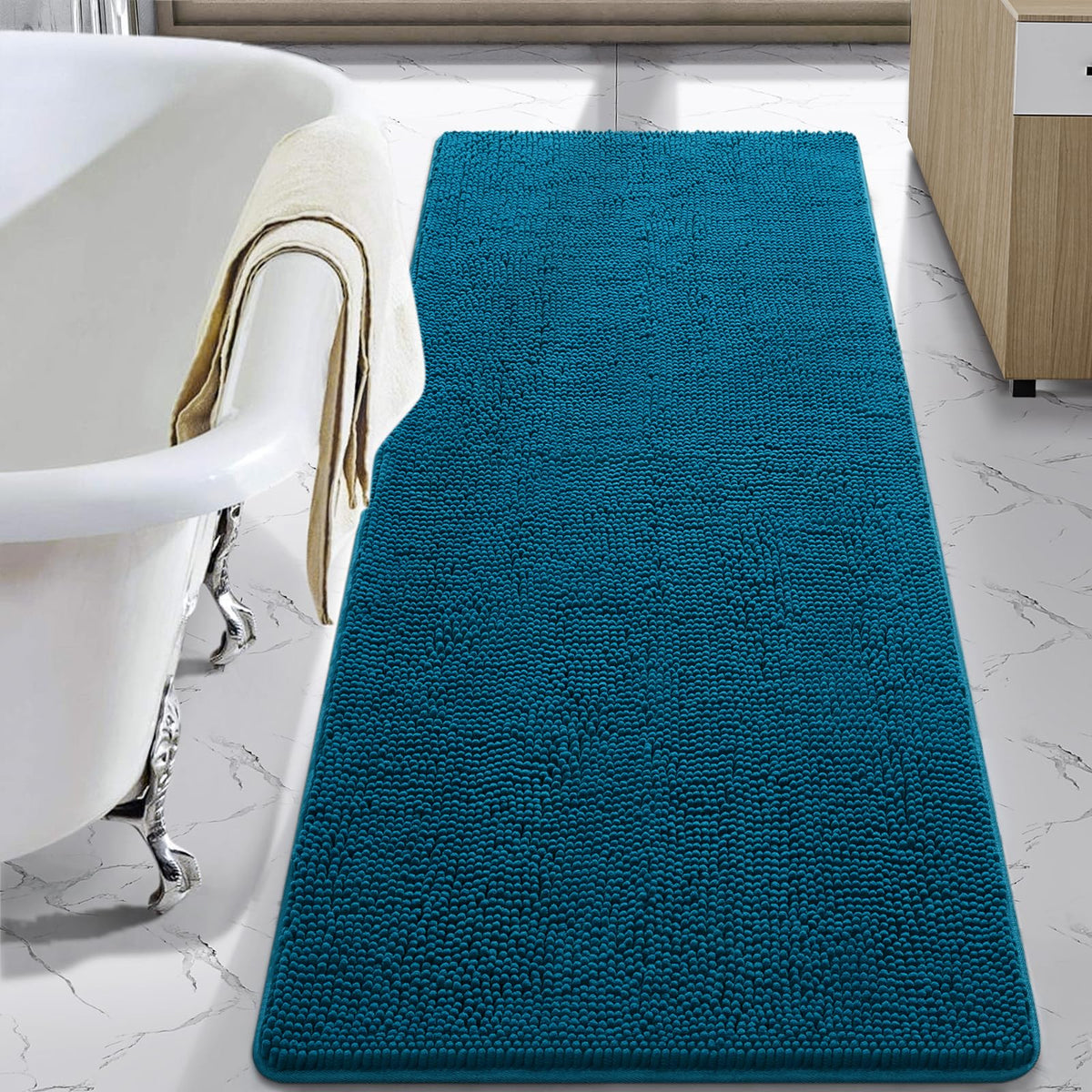 LOCHAS Luxury Bathroom Rug Shaggy Bath Mat 24 x 60 Inch, Gray