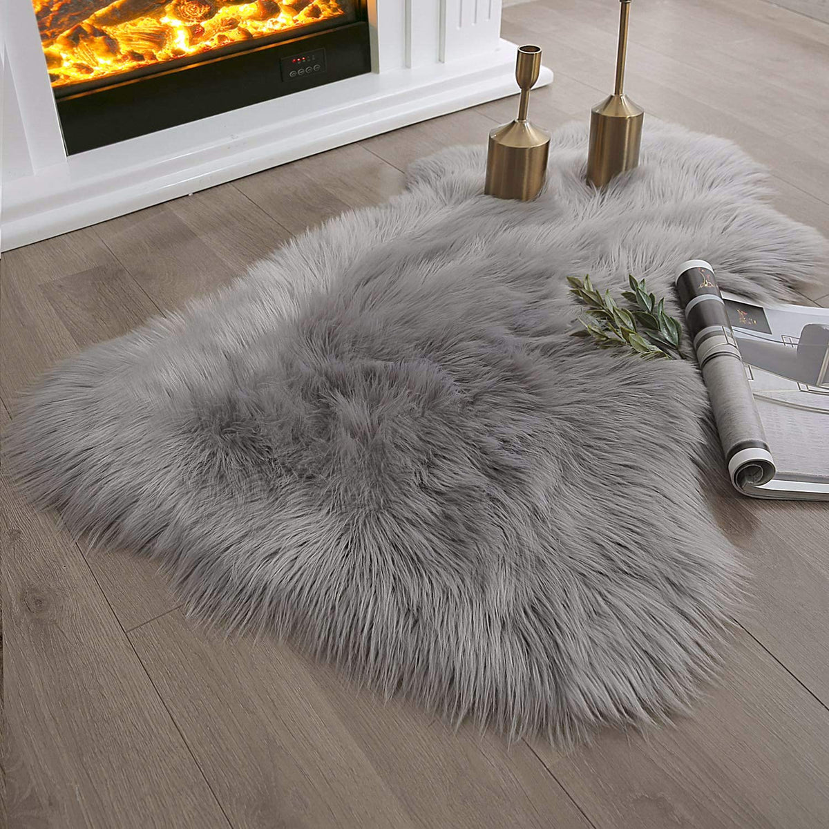 Ashler Faux Fur Rug, White, 2x3 Ft, Machine Washable