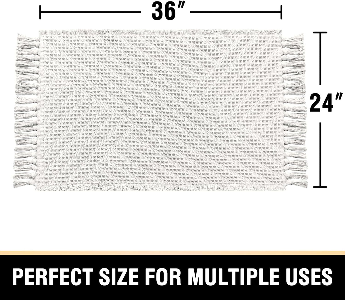 H.VERSAILTEX Waffle Bath Mat Super Absorbent Boho Bath Mat Non Slip Bath Rugs for Bathroom Floor Machine Washable Dry Fast Bathroom Rugs with Tassels, 24" x 36", Ivory White