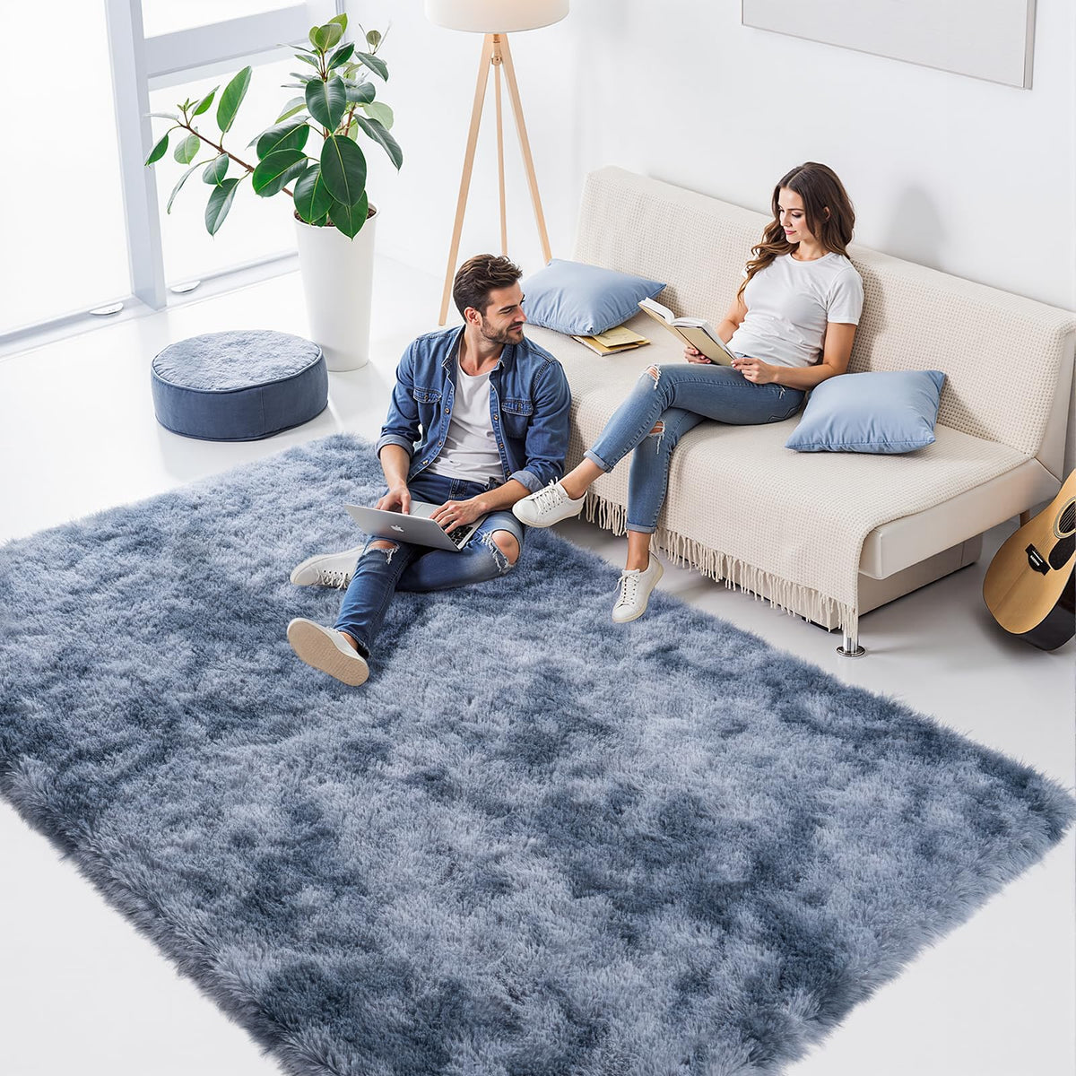 Zentavio 2x6 Runner Rugs for Hallway Shag Soft Bedroom Bedside Rugs Non Slip Fluffy Carpet for Kids Girls Boys Home Decor Aesthetic Dorm Nursery Tie-Dyed Black Grey