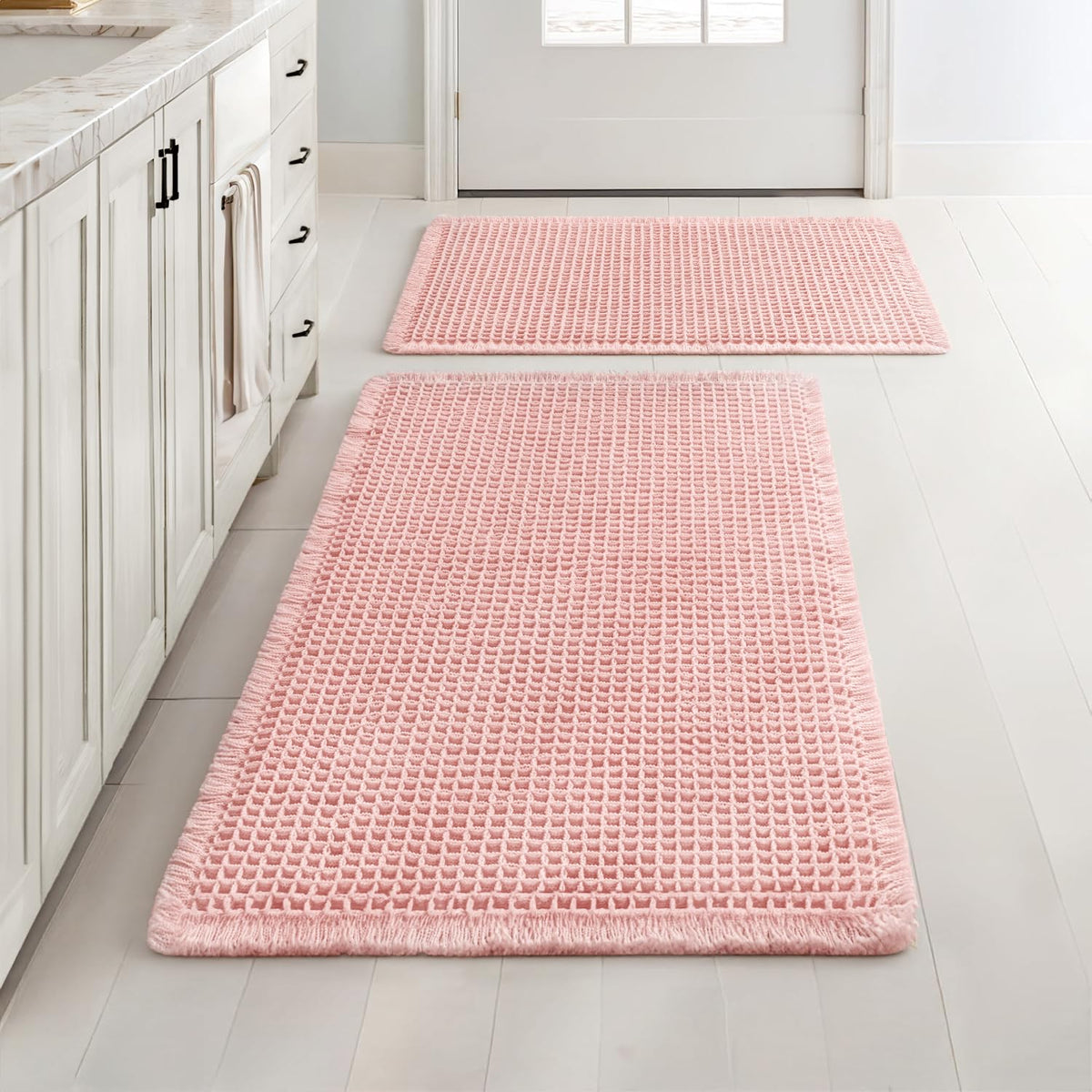 MIULEE Set of 2 Waffle Bathroom Rugs Boho Bath Mat Brown 18x30 Inch