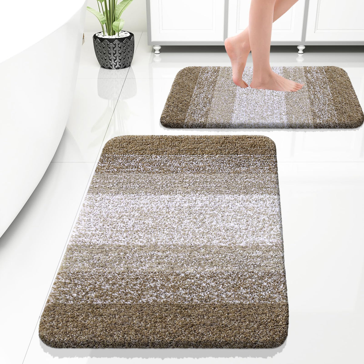 OLANLY Micorfiber Bathroom Rug Set 2 Piece, Soft Absorbent Bath Mats, Grey