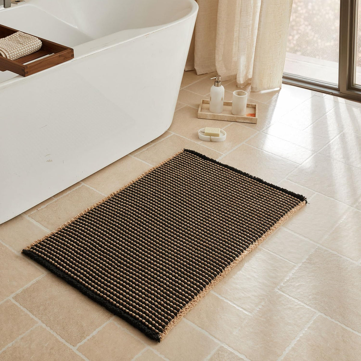 Triohero Waffle Bath Mat, Small Boho Bathroom Rugs Non Slip, 16x24 Khaki