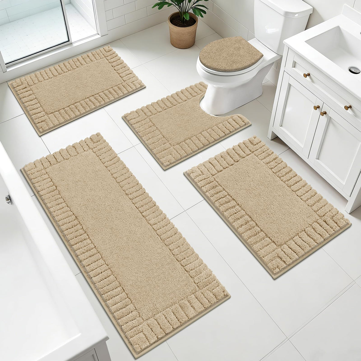 Pauwer Bathroom Rugs Sets 3 Piece, Microfiber Bath Mat Set, Dark Grey