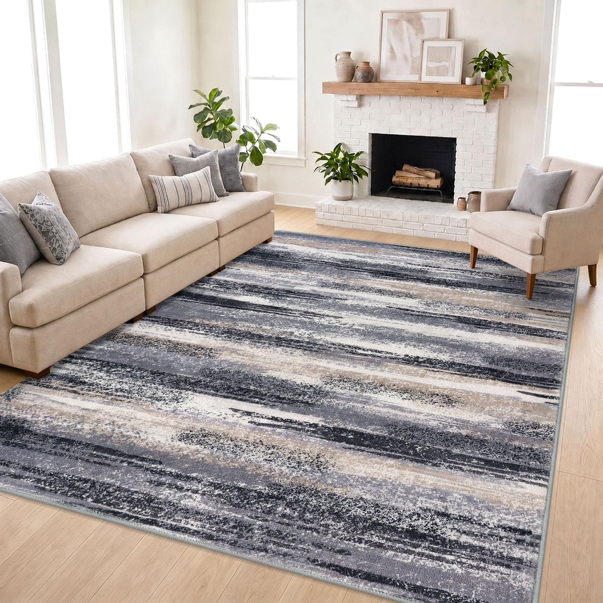Lansny Abstract Washable 2x6 Runner Rug Non Slip Runners for Hallway