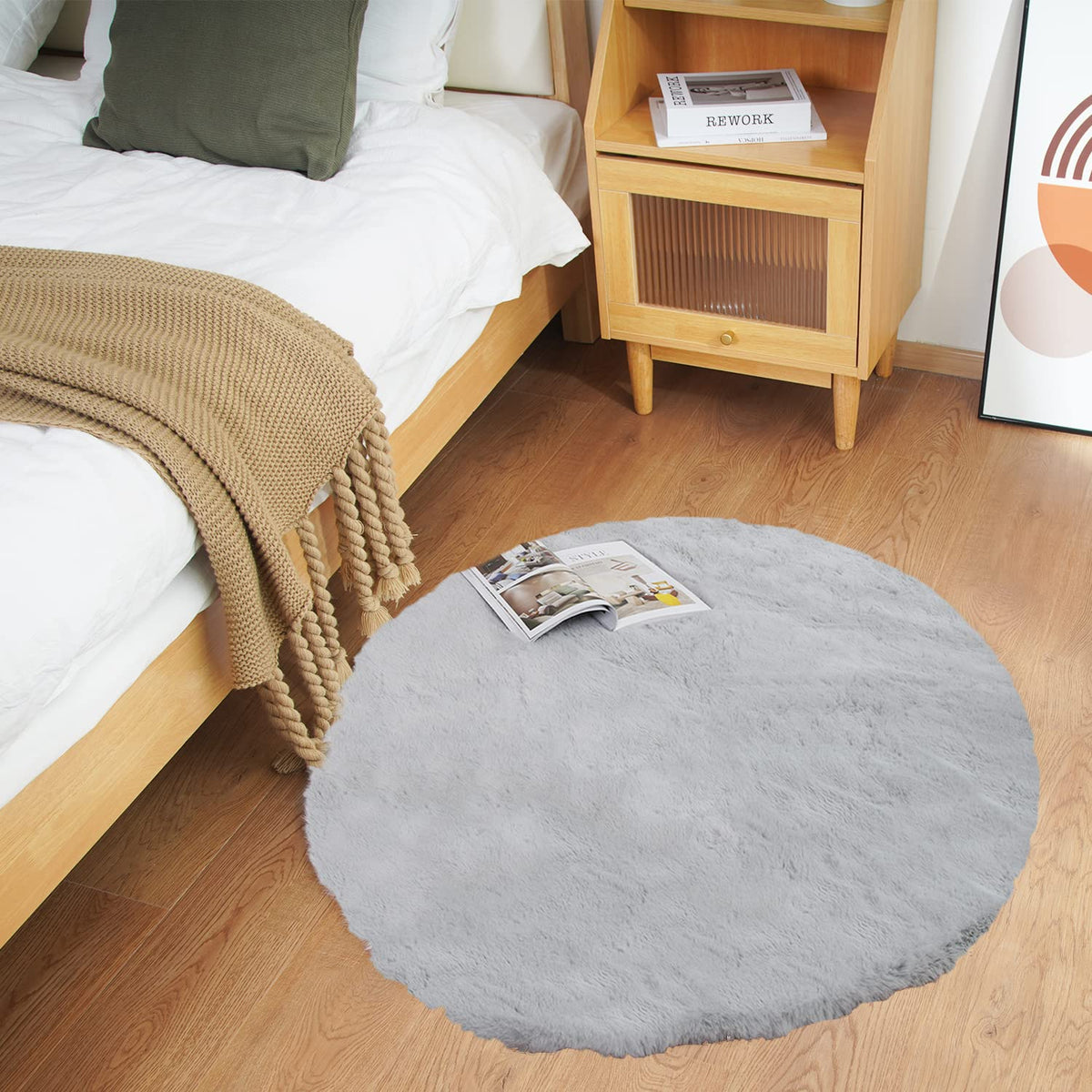 Ghouse Soft Faux Sheepskin Fur Rug 2x4 Black Fluffy Bedside Rugs Plush Rug Shag Nursery Carpet Area Rugs for Living Room Bedroom Playing Room Decor