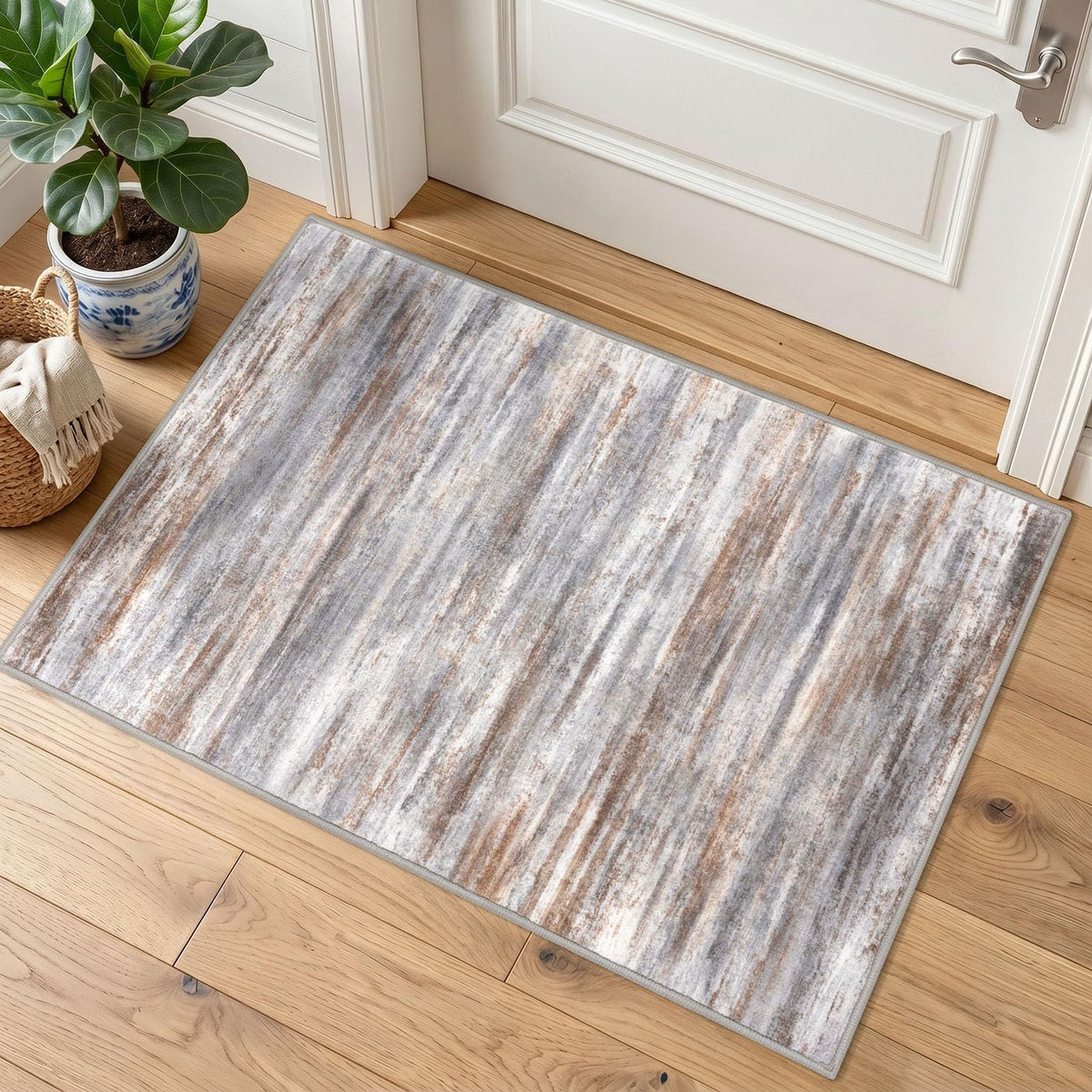 KOZYFLY Abstract Entryway Rug 2x3 Washable Door Mat Indoor Blue Beige