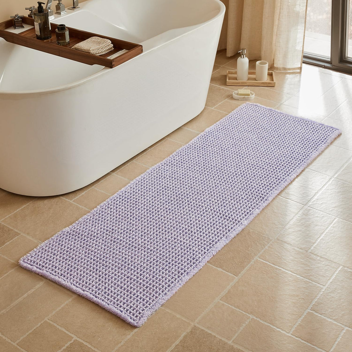 Triohero Waffle Bath Mat, Small Boho Bathroom Rugs Non Slip, 16x24 Khaki