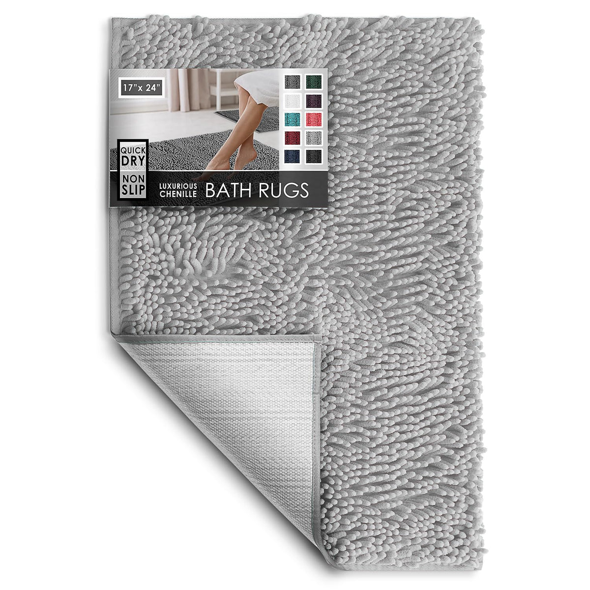 Hearth & Harbor Bathroom Rugs, Chenille Bath Mat - Machine Washable Bath Mats for Bathroom Non-Slip Backing Rubber, Quick Dry Bathroom Mat, 17 x 24 + 20 x 32 - Hunter Green