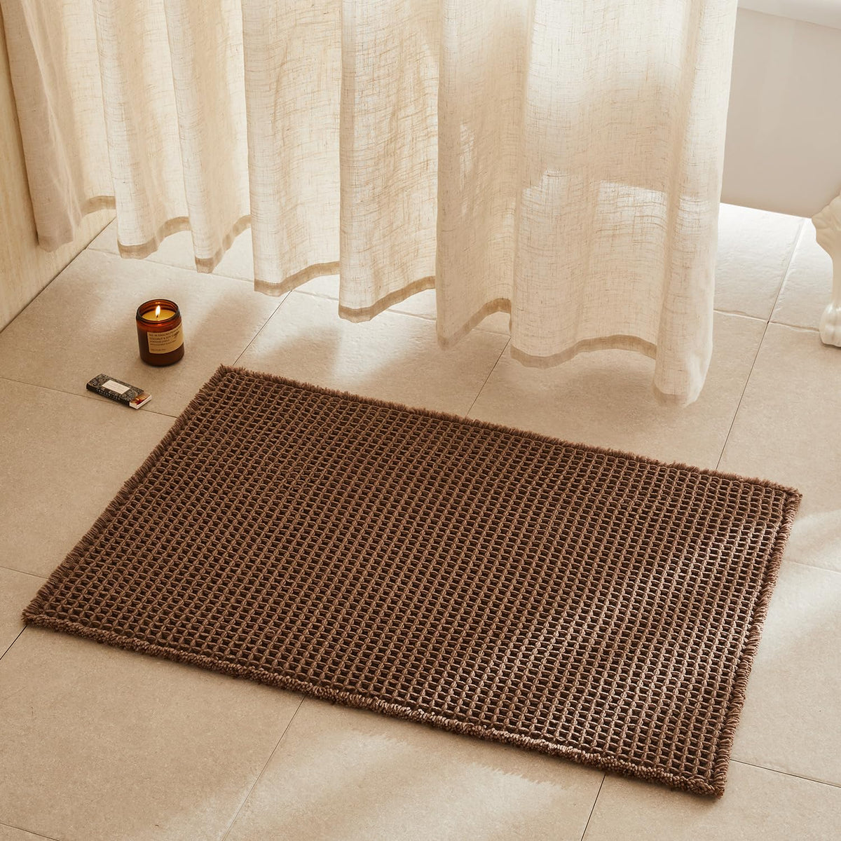 TYUU Waffle Bath Mat, Boho Bathroom Rugs Non Slip Washable, 30x20 Khaki