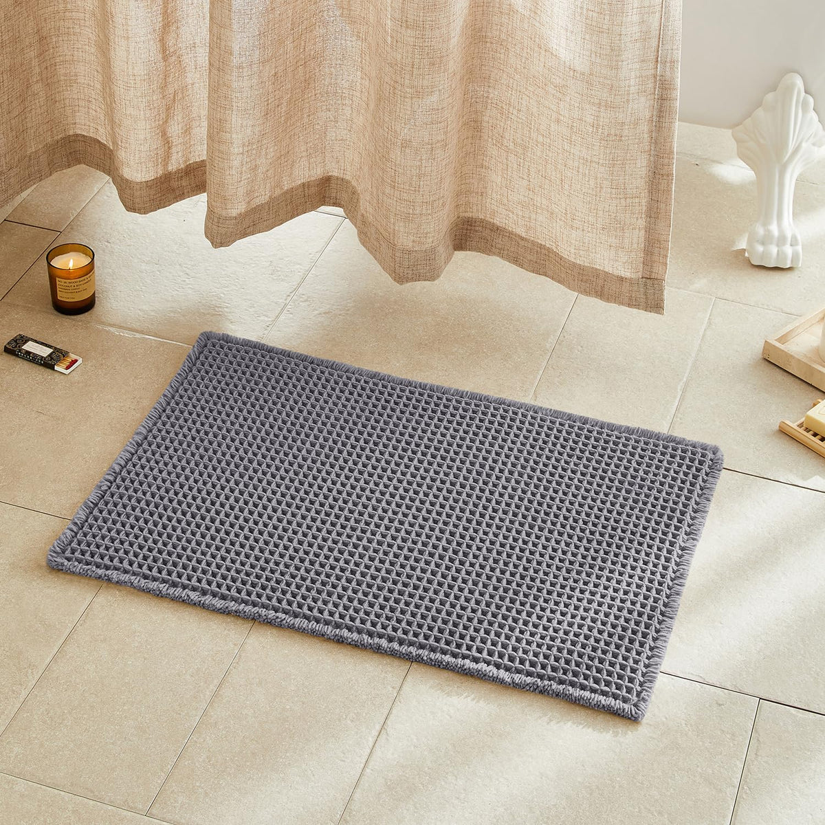 TYUU Waffle Bath Mat, Boho Bathroom Rugs Non Slip Washable, 30x20 Khaki