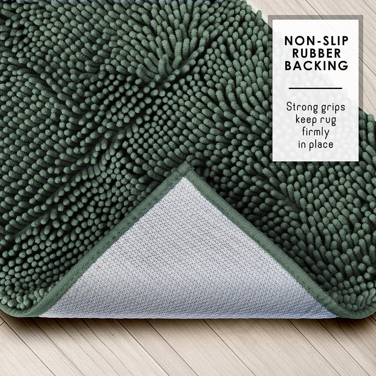 Hearth & Harbor Bathroom Rugs, Chenille Bath Mat - Machine Washable Bath Mats for Bathroom Non-Slip Backing Rubber, Quick Dry Bathroom Mat, 17 x 24 + 20 x 32 - Hunter Green