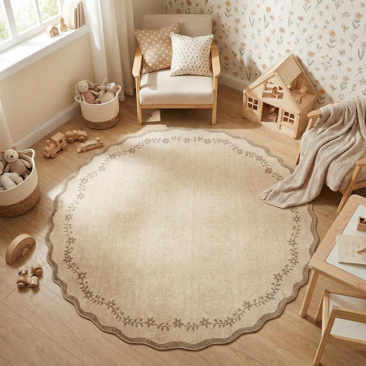 GarveeHome 3x5 Scalloped Washable Area Rug Non Slip Bedroom Entryway Rug