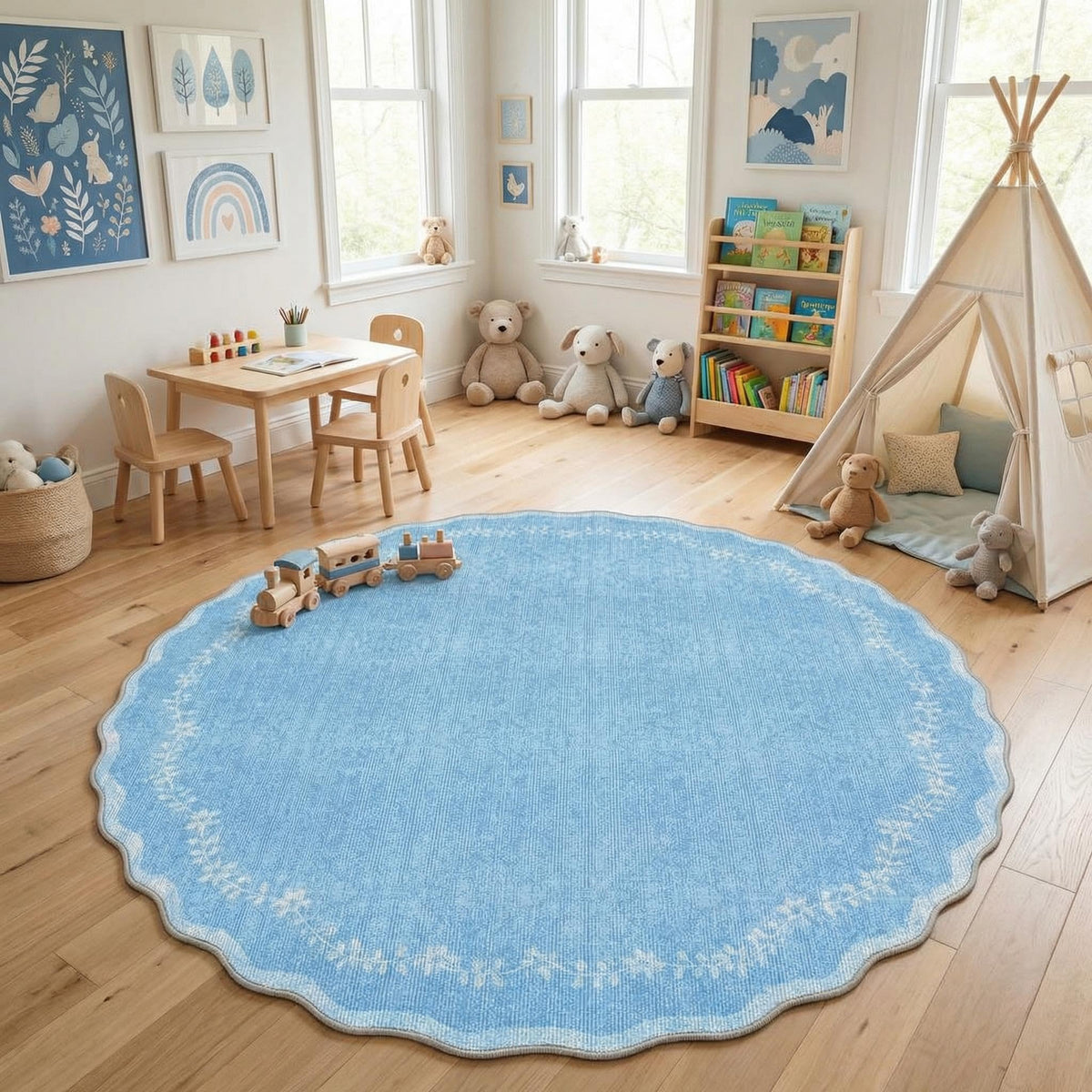 GarveeHome 3x5 Scalloped Washable Area Rug Non Slip Bedroom Entryway Rug