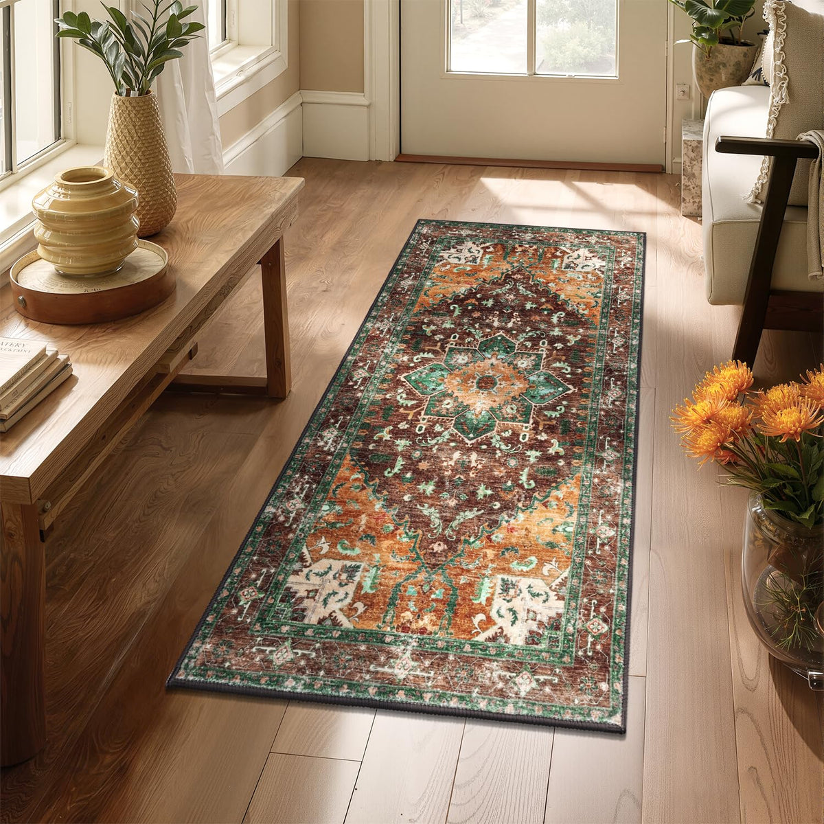 Yamaziot Washable Runner Rug, 2x8 Non-Slip Boho Vintage Hallway Kitchen Rug