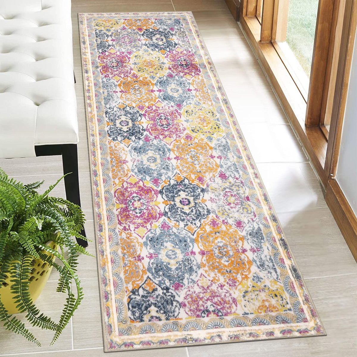 Vaukki Hallway Runner 2x6 ft, Grey Vintage Shaggy Soft Kitchen Rug