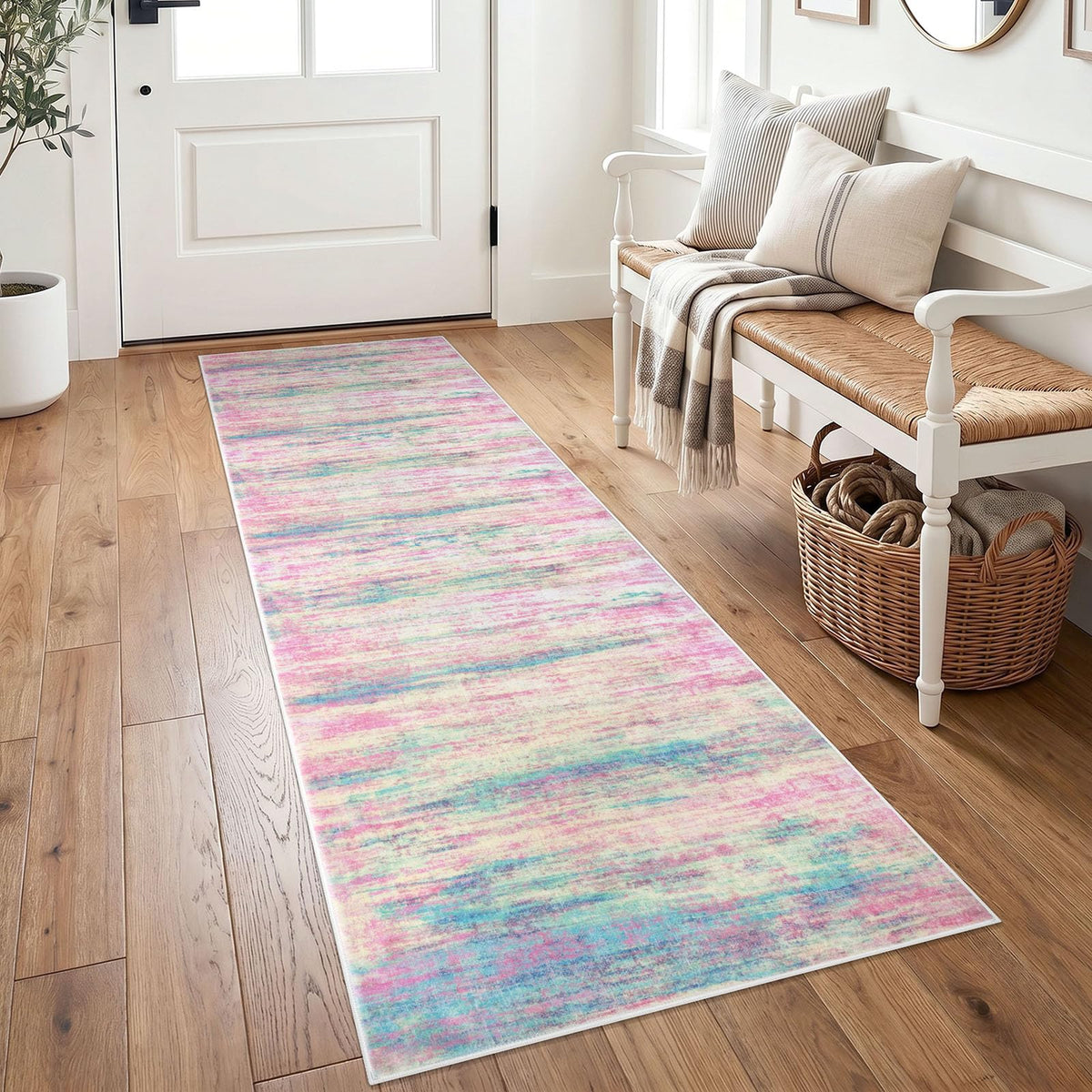 KOZYFLY Abstract Rugs for Entryway 2x3 Washable Small Area Rug Grey-Blue