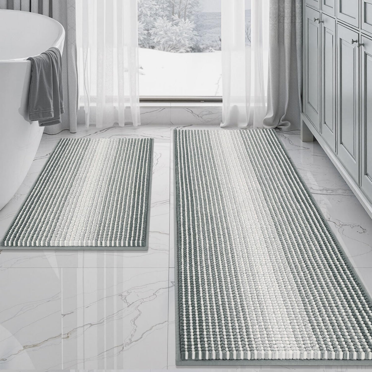 BSICPRO Bathroom Rugs Sets 2 Piece, Non Slip Boho Bath Mats, Beige