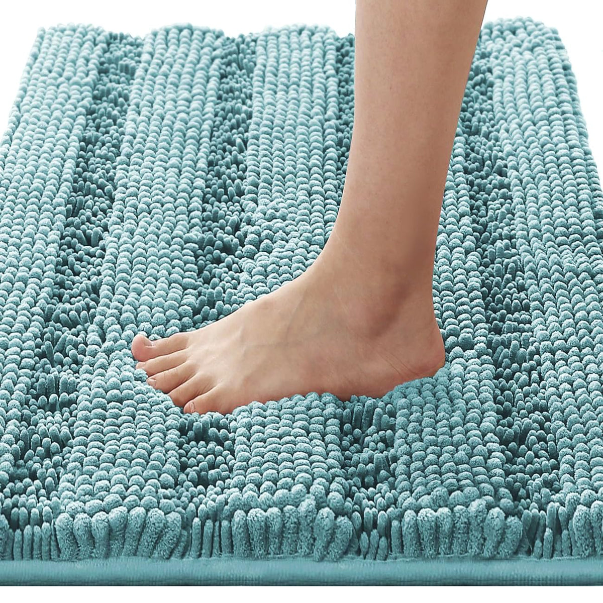 H.VERSAILTEX Bathroom Rugs Bath Rug Set 2 Piece Bathroom Contour Rug Toilet Mat Sets Non Slip Contour Bath Rug Ultra Thick Water Absorbent Striped Bath Mats Washable(47" x 17" Plus 20" x 20" U, Cream)