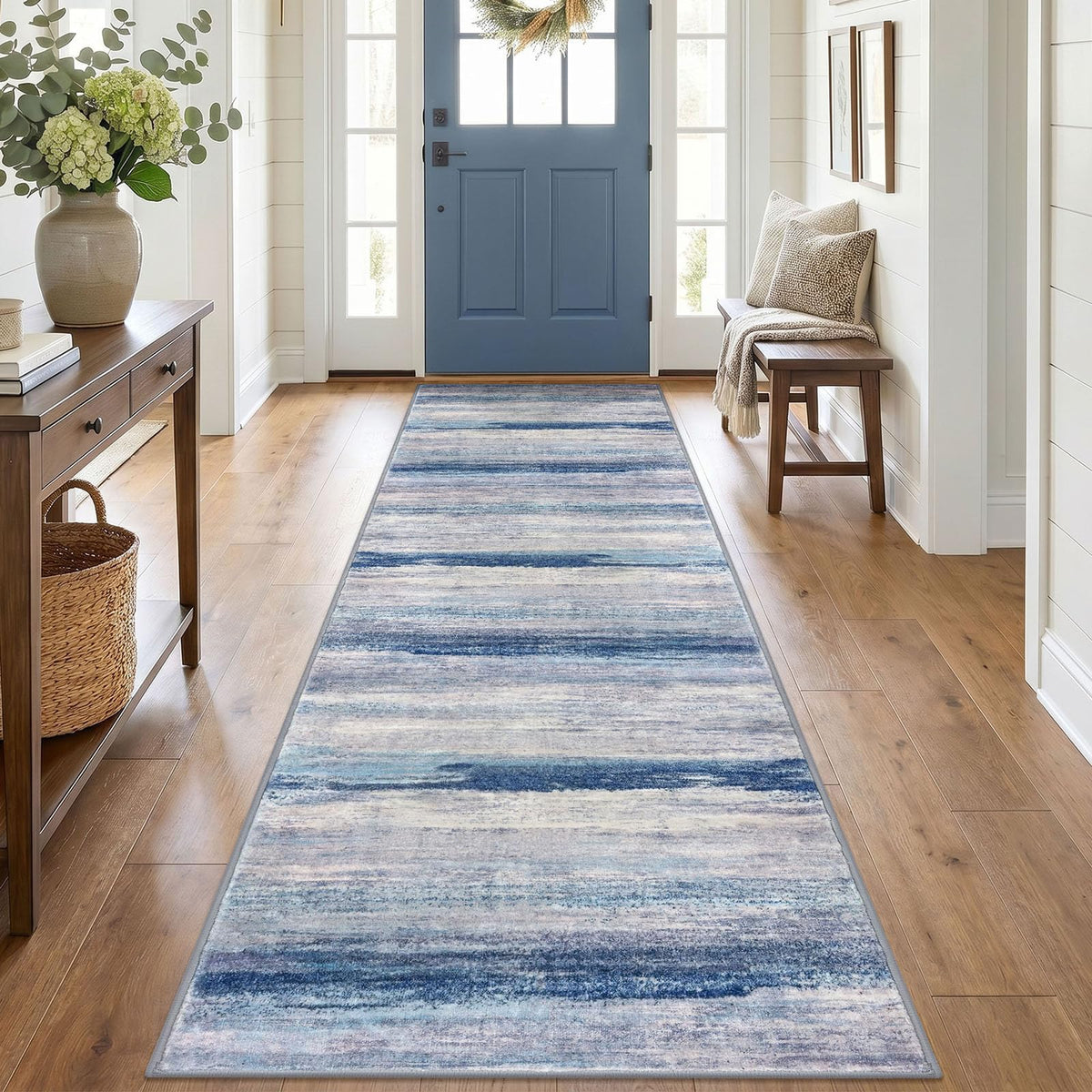 KOZYFLY Abstract Entryway Rug 2x3 Washable Door Mat Indoor Blue Beige