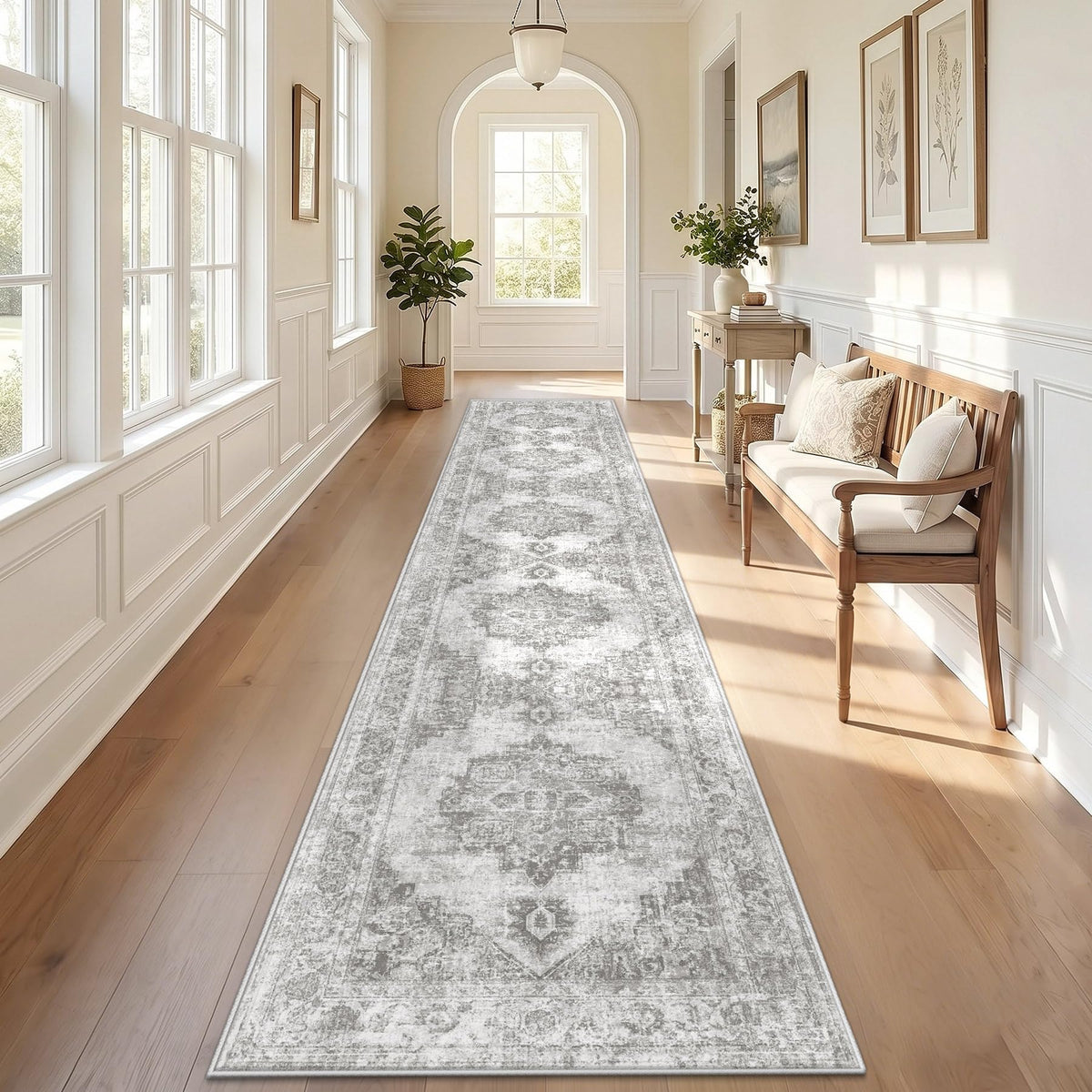 Runner Rug 2x6 Washable Rugs: Vintage Hallway Kitchen Runner Non Slip Low Pile Rug Runner Soft Stain Resistant Indoor Carpet Runners for Entryway Hall Bedroom Bedside (Beige, 2'x6')