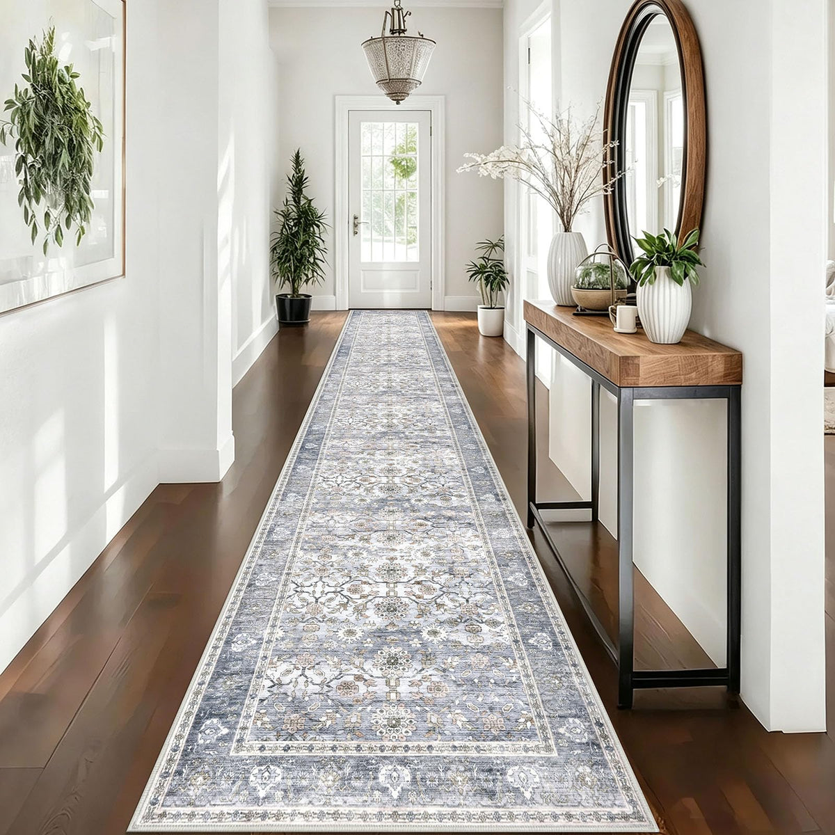 KUTA Vintage Floral Washable 2x3 Rugs for Entryway Blue Grey Beige