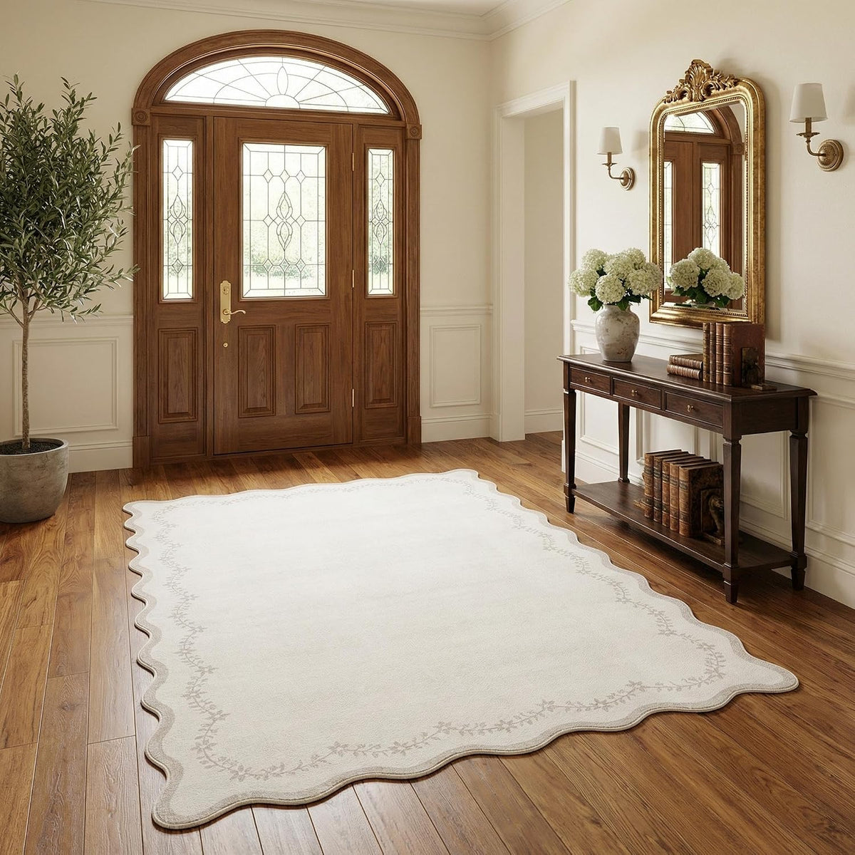 GarveeHome 3x5 Scalloped Washable Area Rug Non Slip Bedroom Entryway Rug
