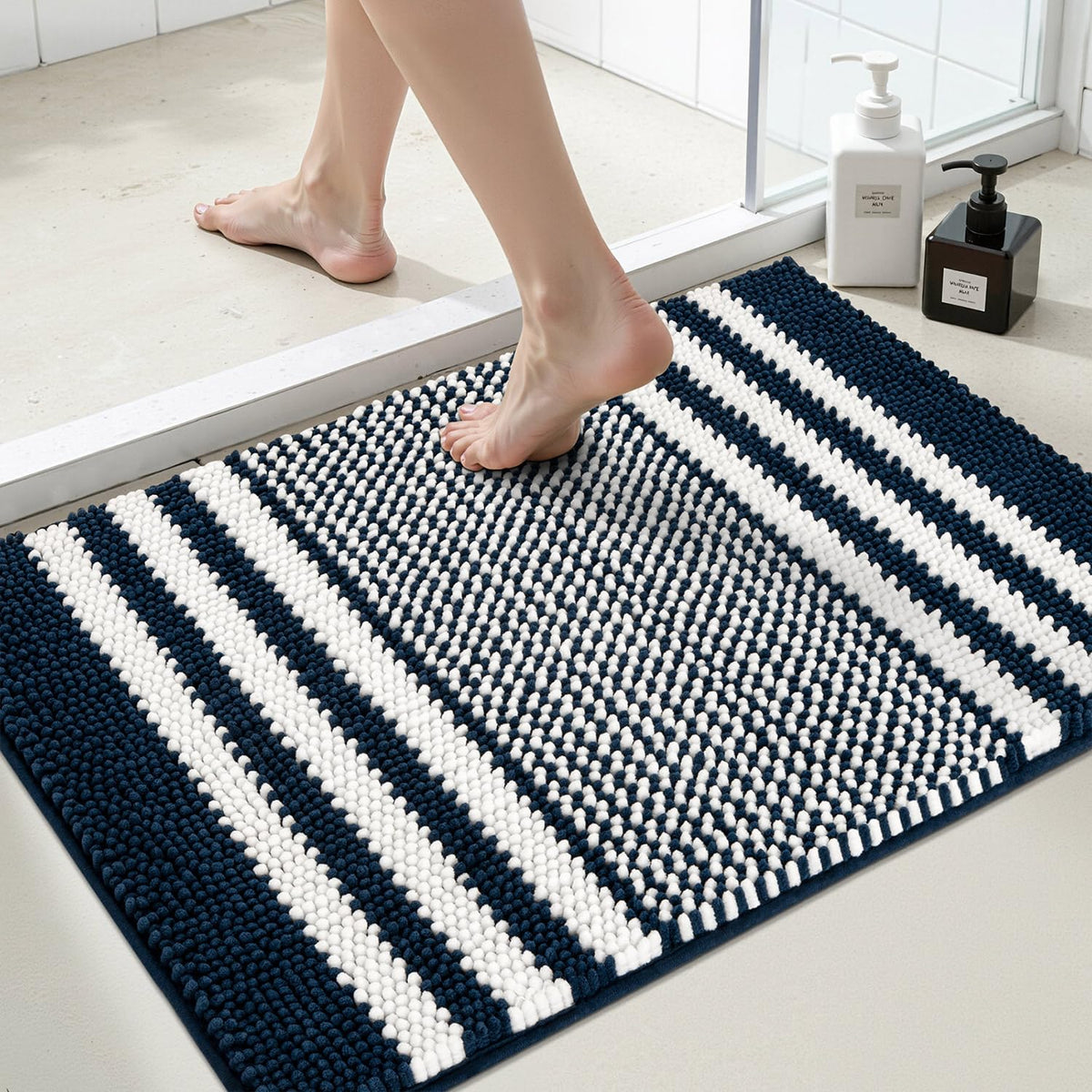 BSICPRO Bathroom Rugs Sets 2 Piece, Non Slip Boho Bath Mats, Beige