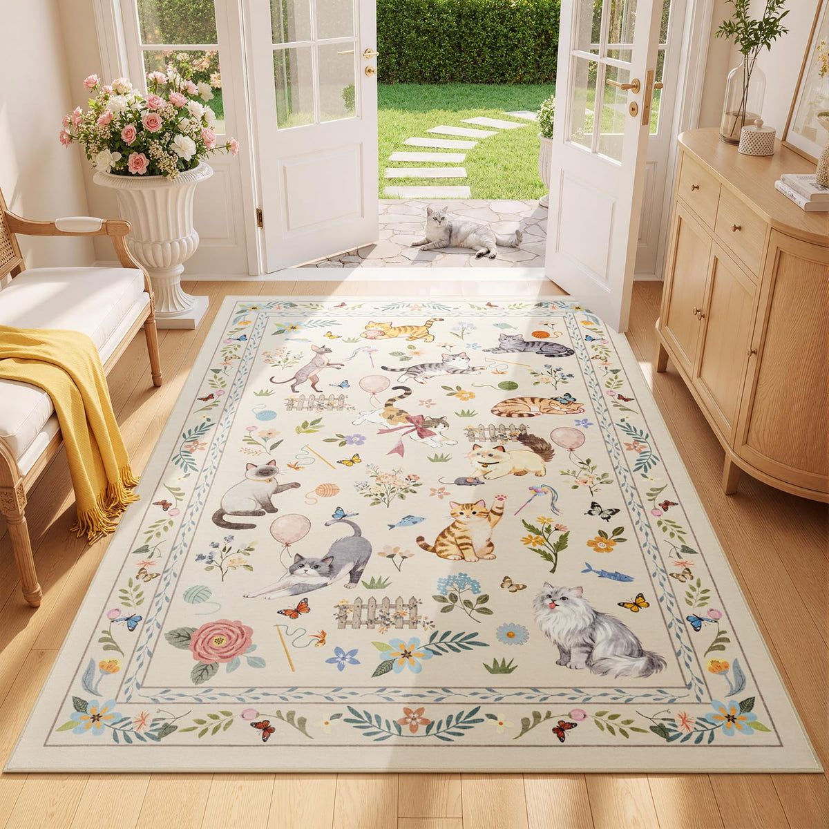 Unirea 2x3 Black Cute Cat Area Rug for Kitchen Entryway, Washable Door Mat