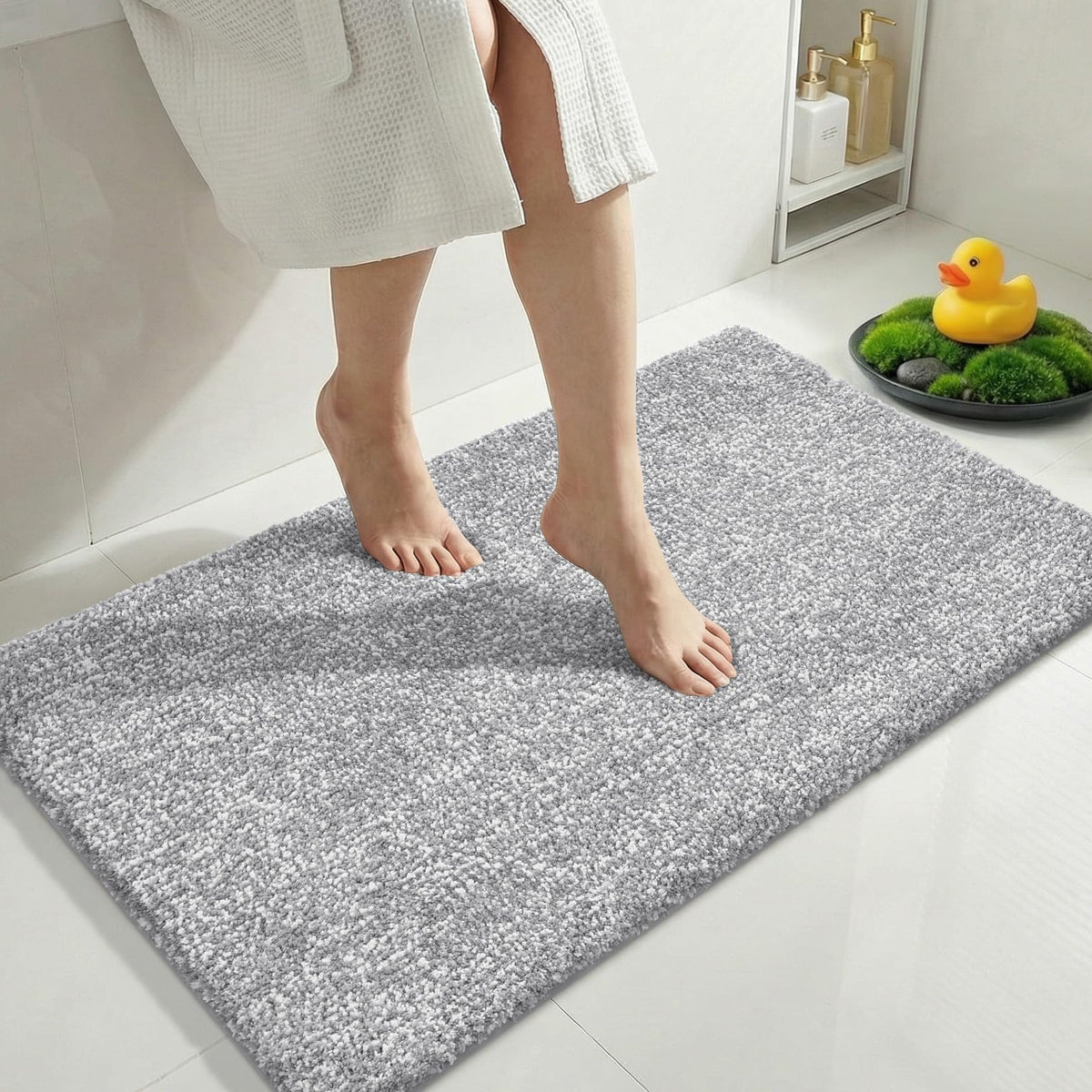 Yimobra Non Slip Machine Washable Bathroom Rug 24x17 Light Beige and White