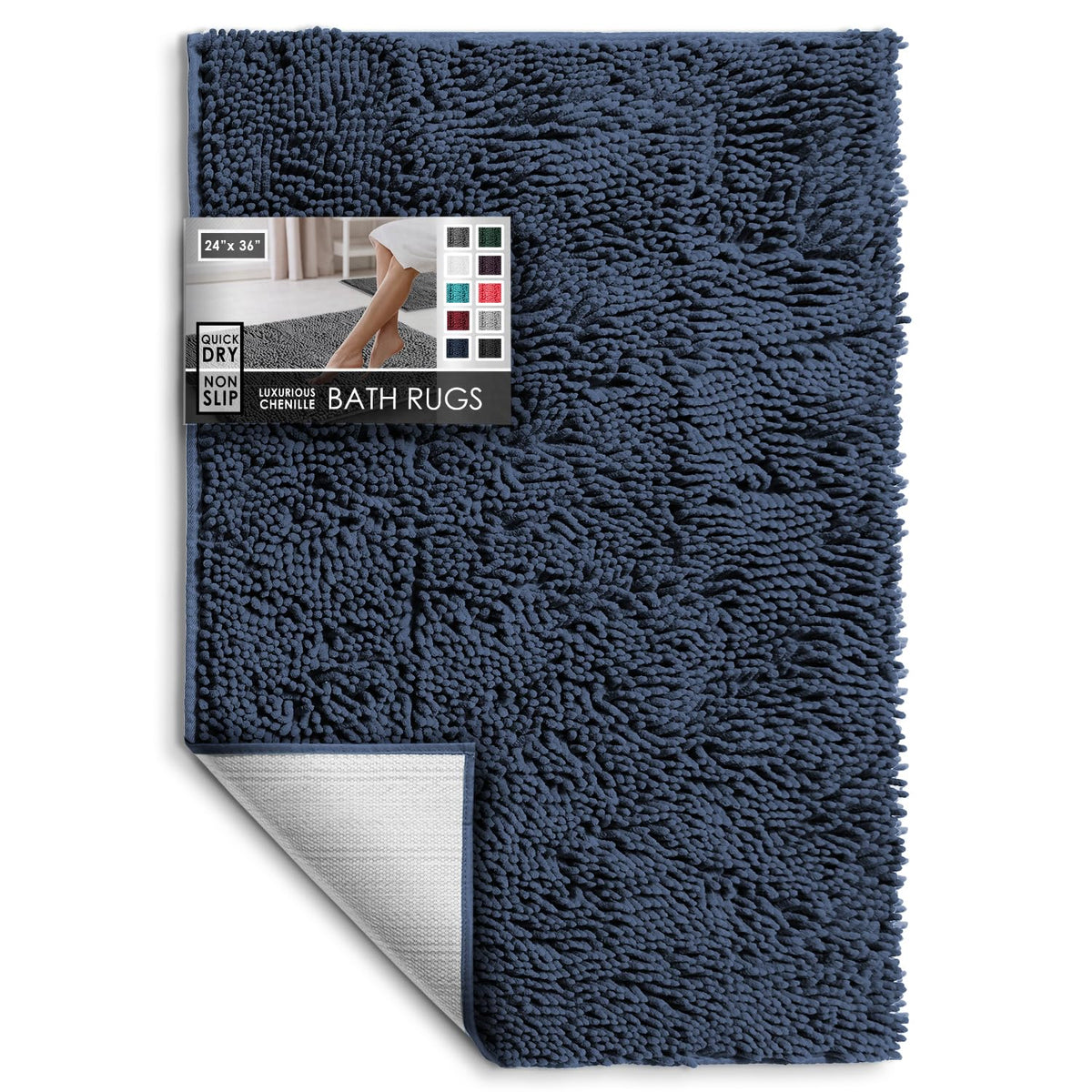 Hearth & Harbor Bathroom Rugs, Chenille Bath Mat - Machine Washable Bath Mats for Bathroom Non-Slip Backing Rubber, Quick Dry Bathroom Mat, 17 x 24 + 20 x 32 - Hunter Green