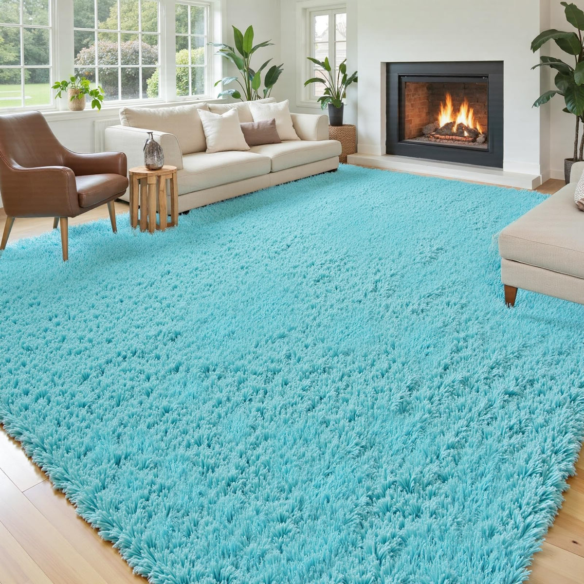 Small Shag Area Rug for Bedroom, 2x3 Cream Soft Plush Carpet