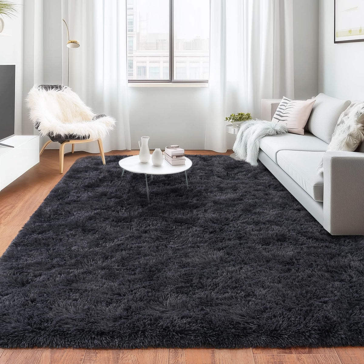 Small Black Area Rug, 2x3 Rug for Bedroom Shaggy Throw Rugs for Dorm Rug, Soft Shag Carpet for Kids Room, Plush Comfy Fluffy Bedside Rug for Home Decor Aesthetic